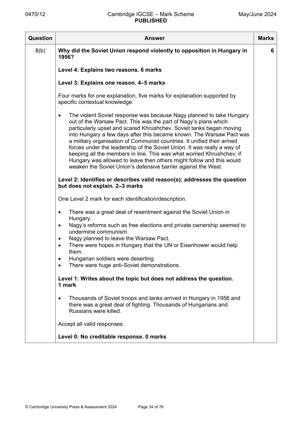 Mark scheme, page 34 of 76