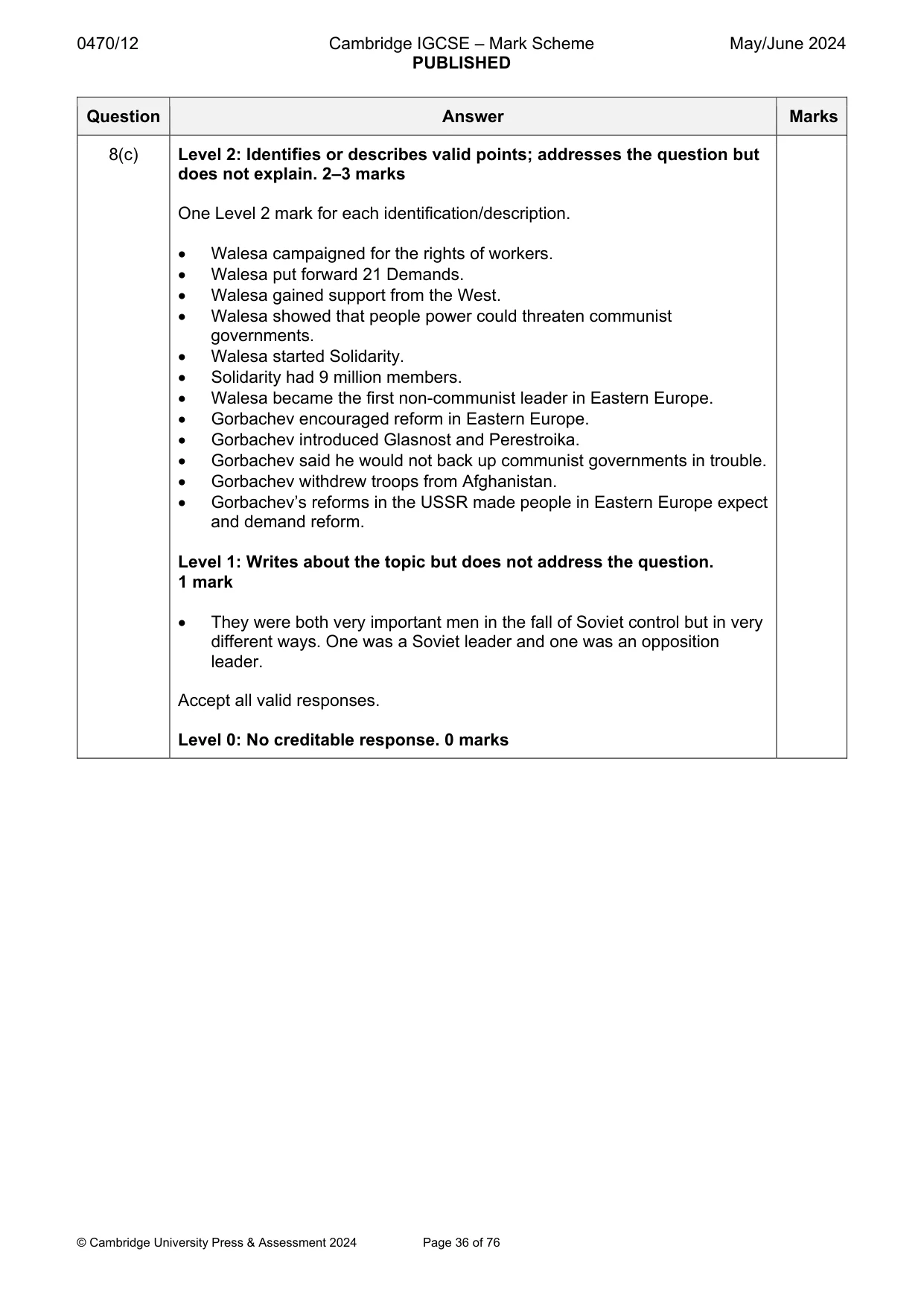 Mark scheme, page 36 of 76