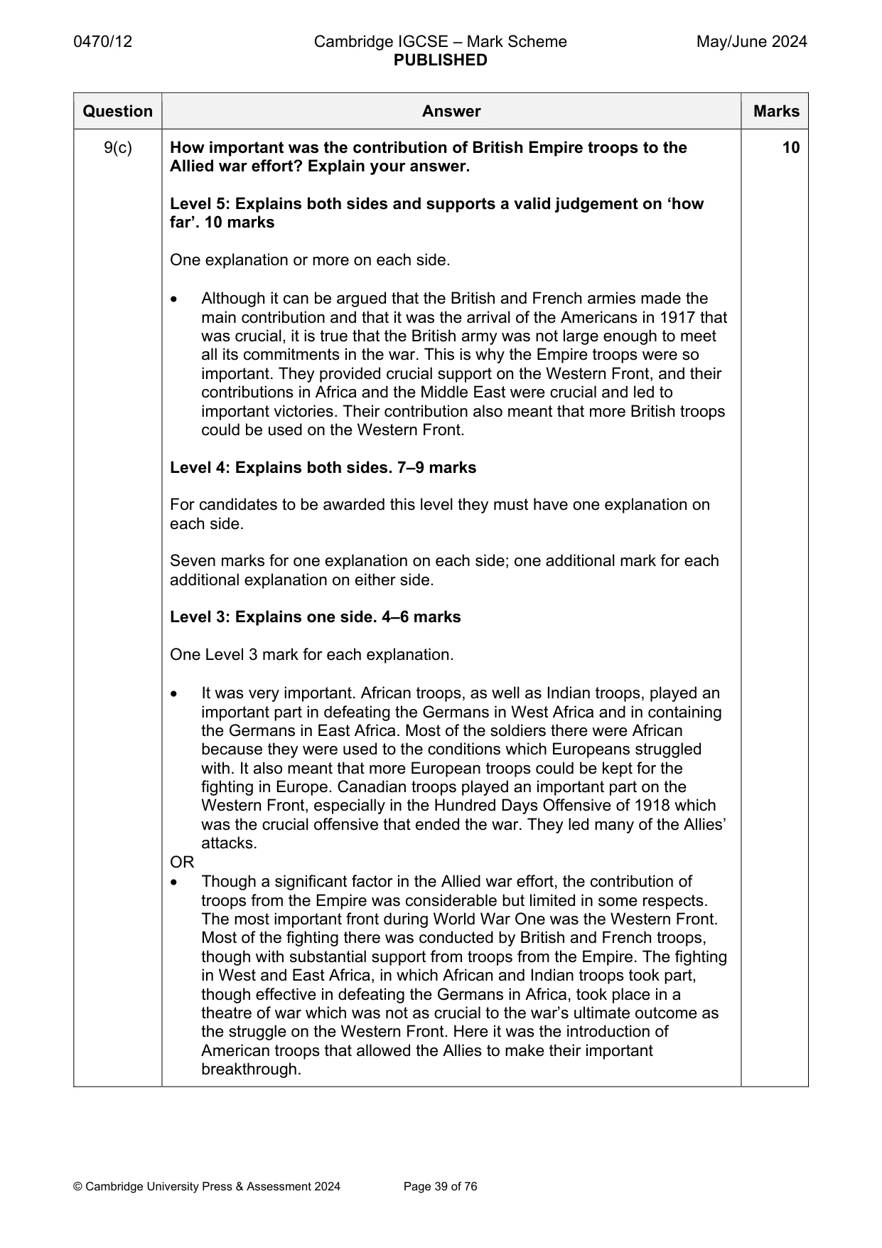 Mark scheme, page 39 of 76