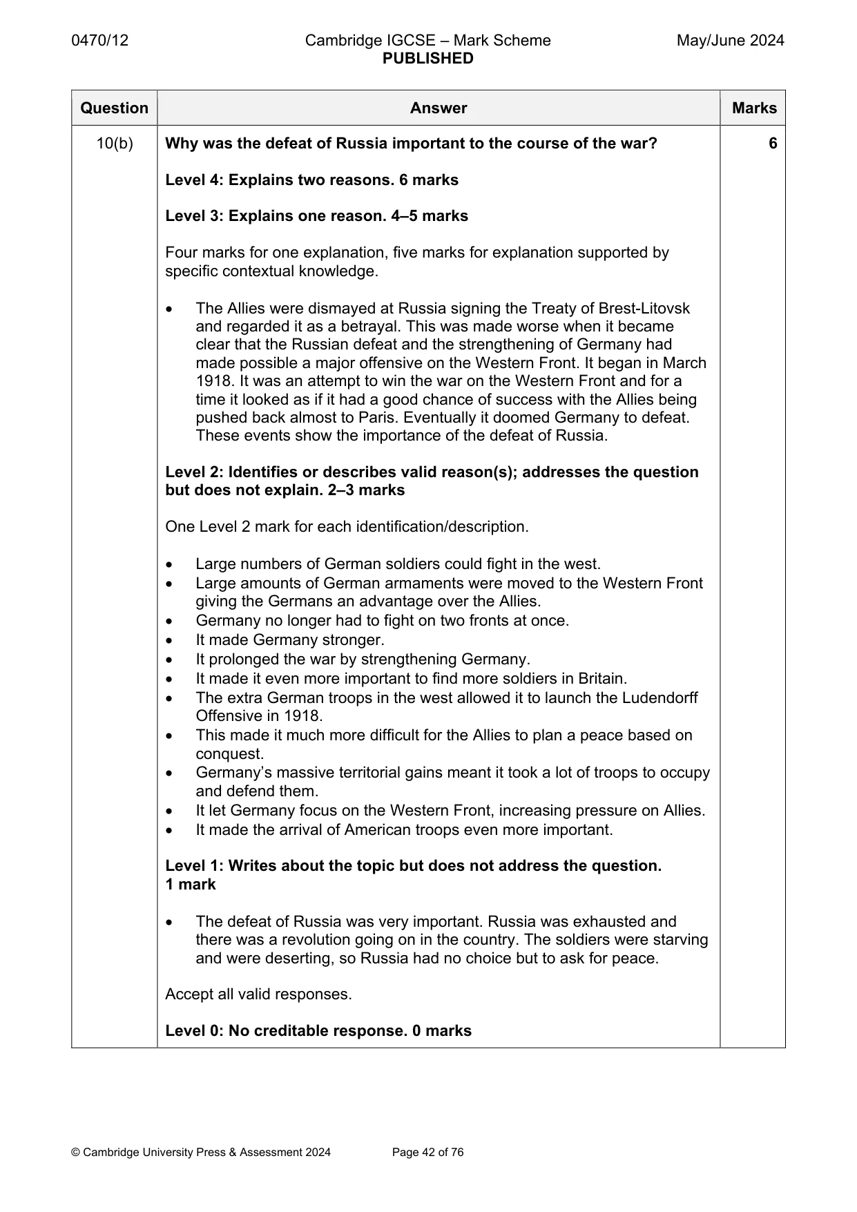 Mark scheme, page 42 of 76