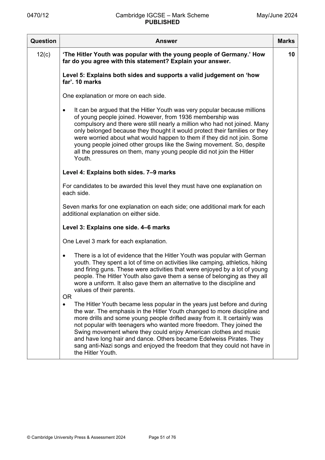 Mark scheme, page 51 of 76
