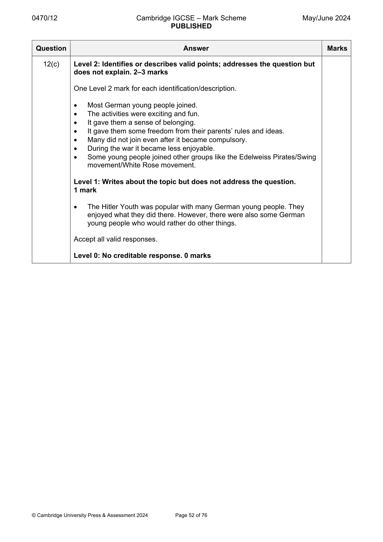 Mark scheme, page 52 of 76