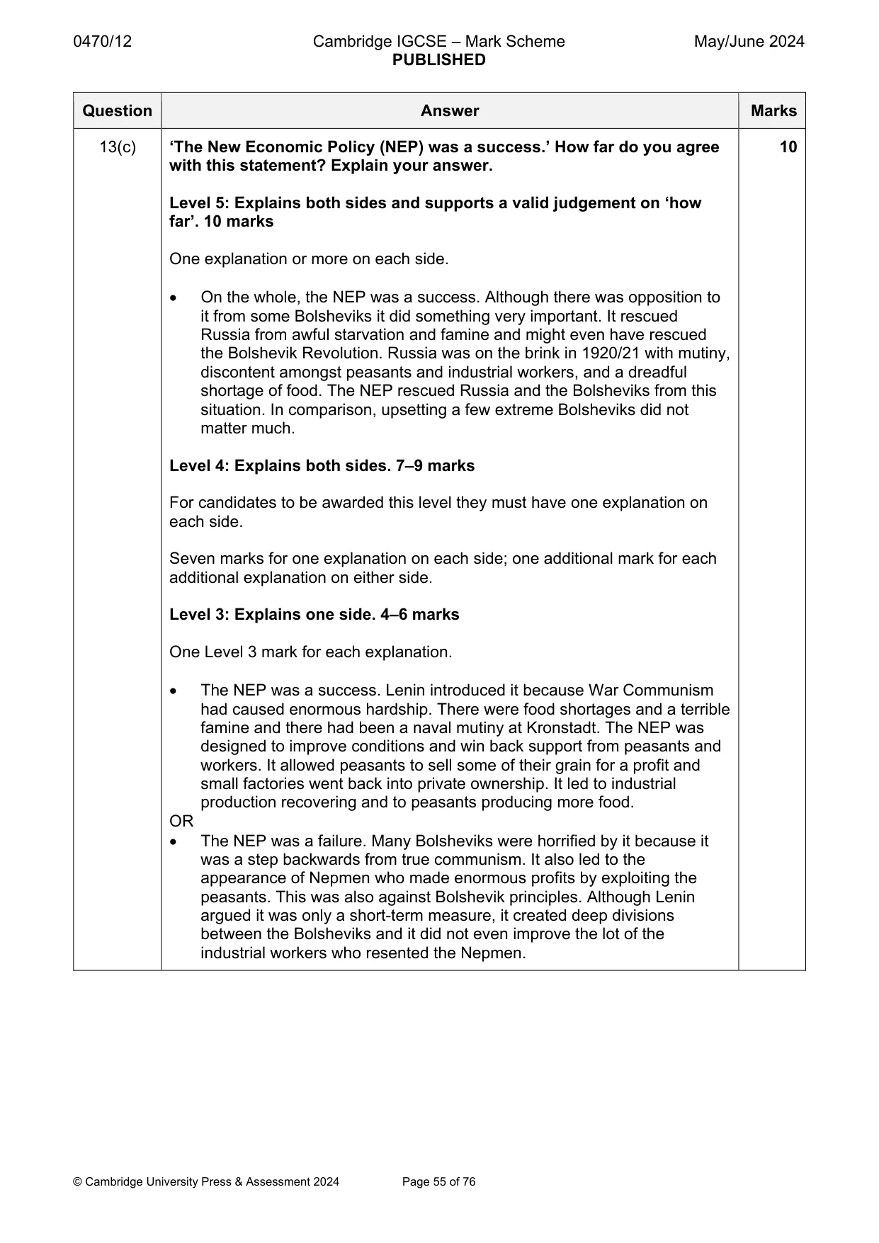 Mark scheme, page 55 of 76