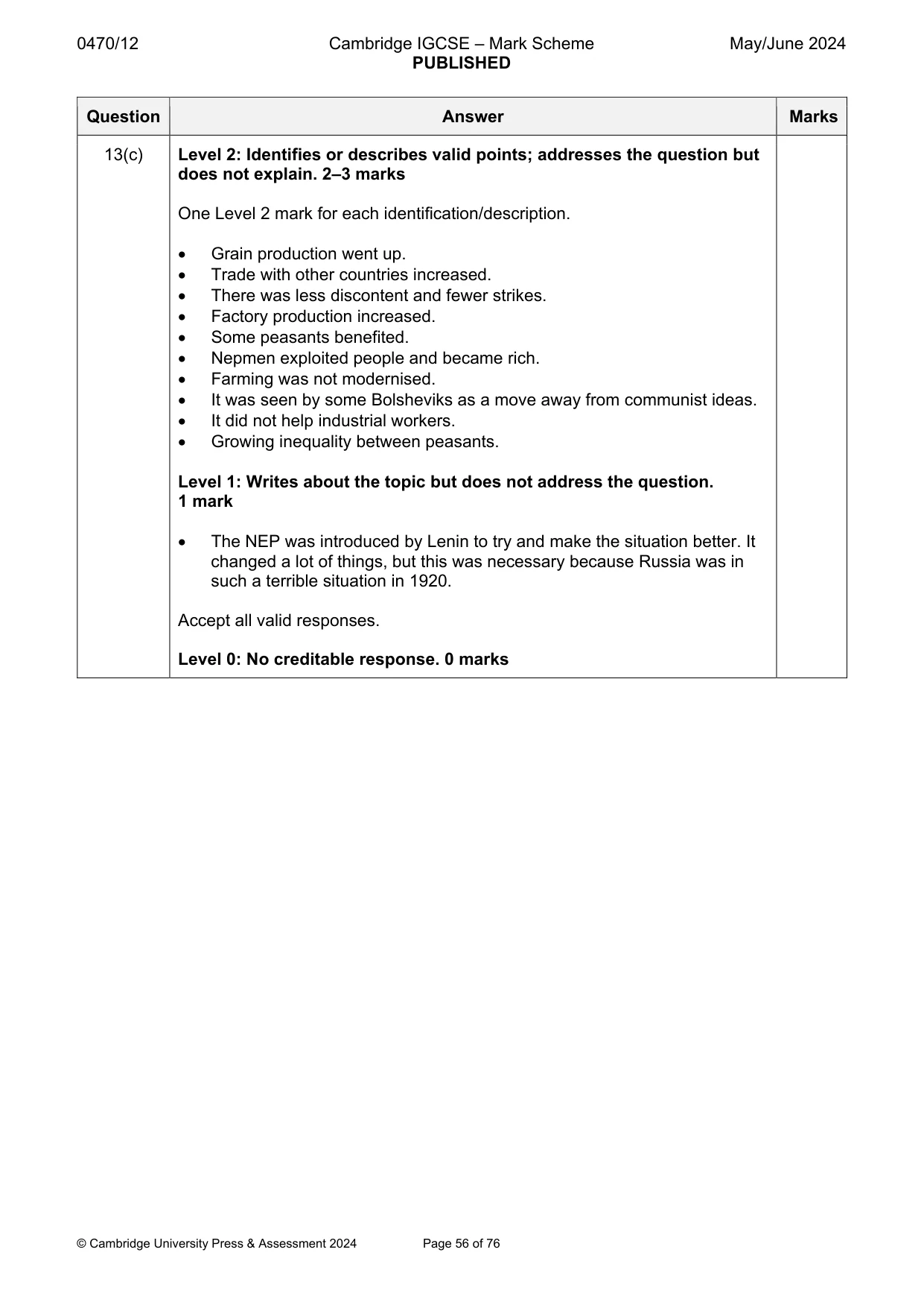 Mark scheme, page 56 of 76