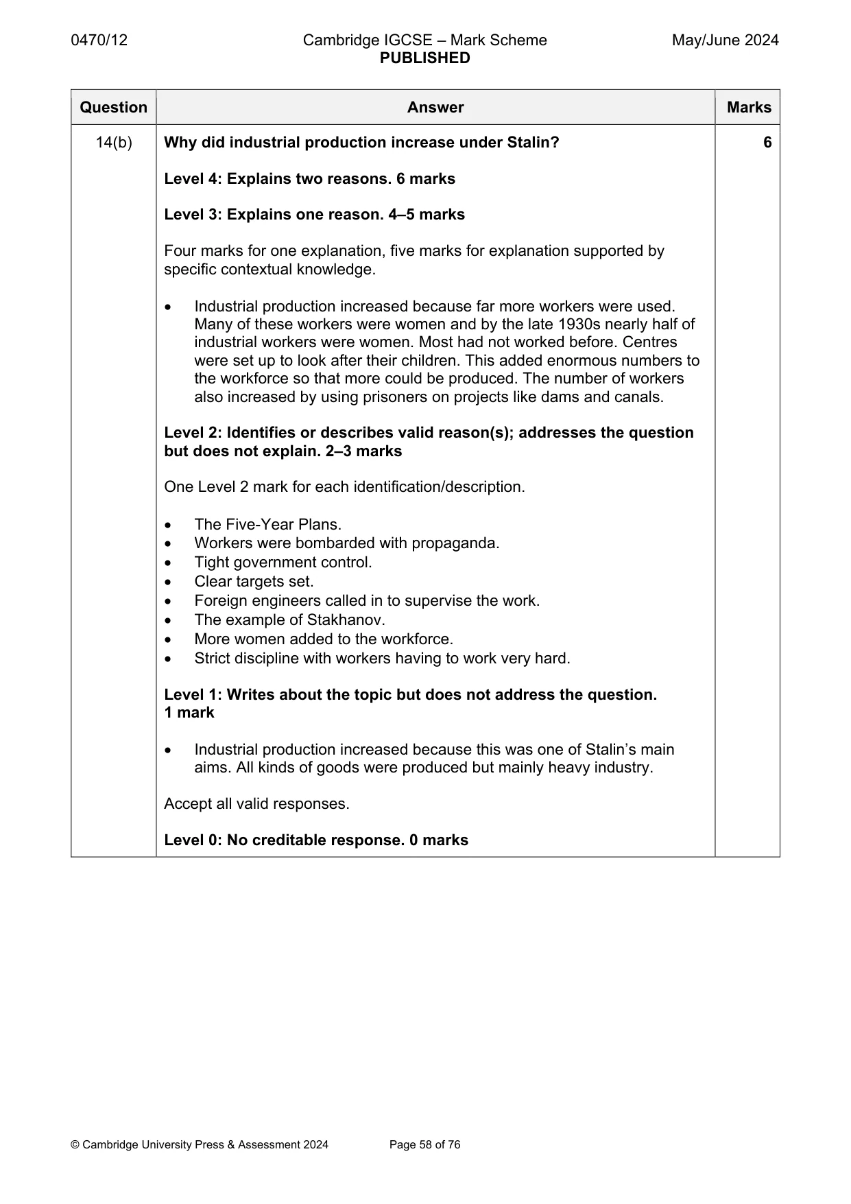 Mark scheme, page 58 of 76