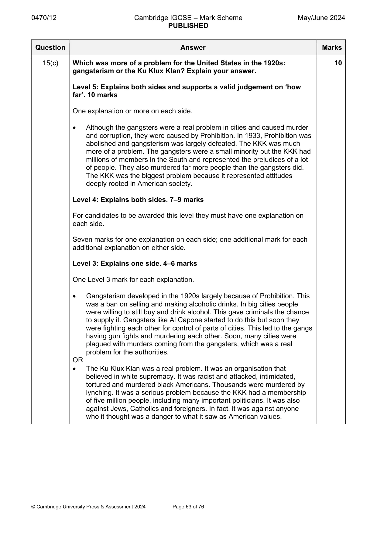 Mark scheme, page 63 of 76