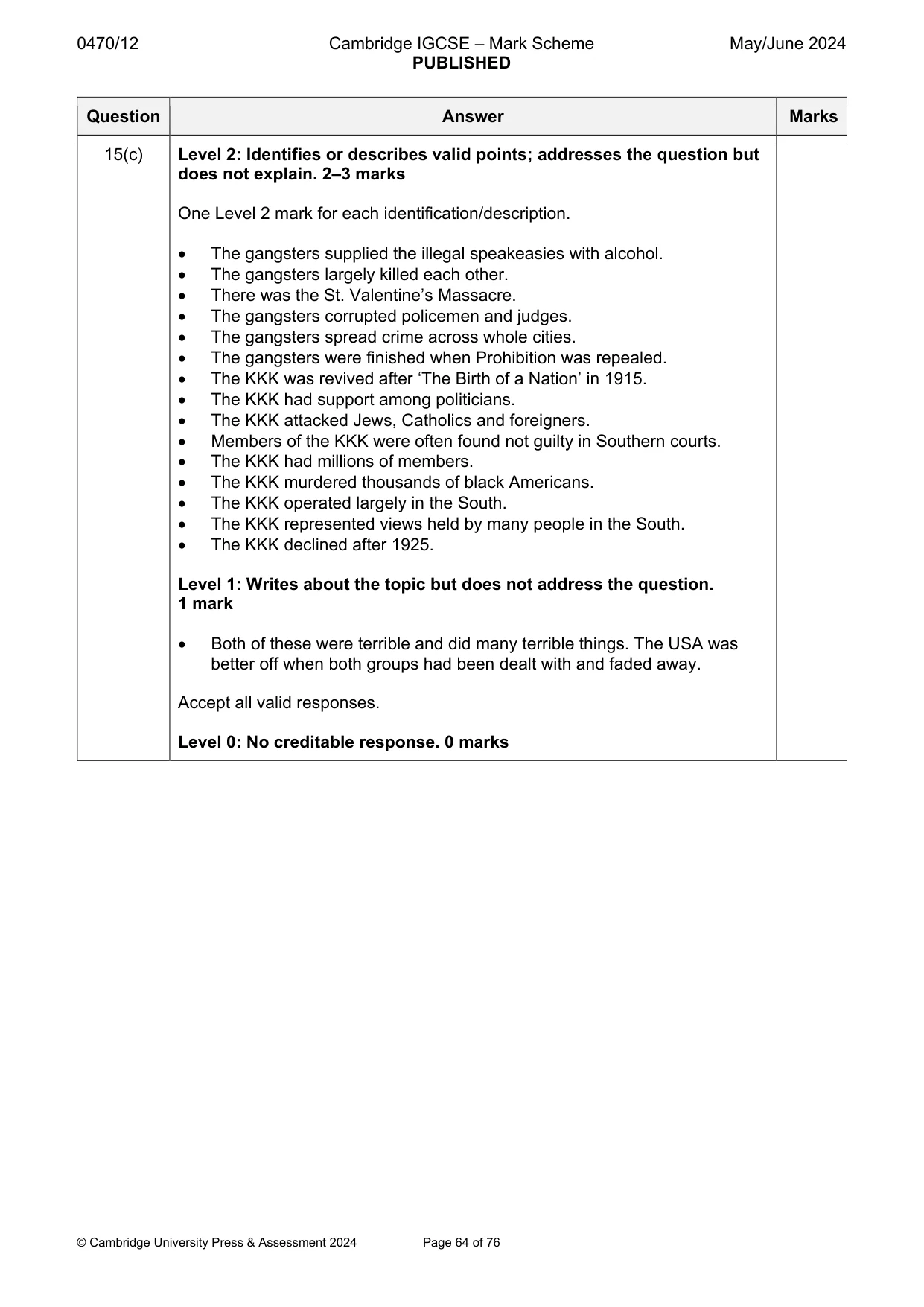 Mark scheme, page 64 of 76