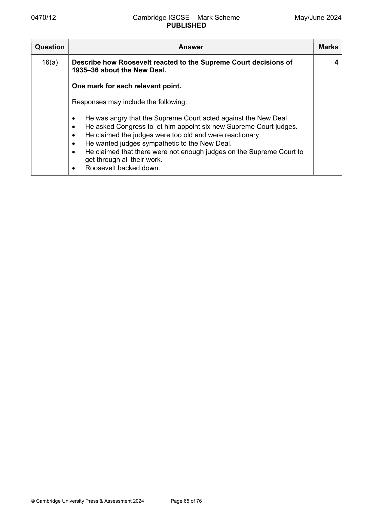 Mark scheme, page 65 of 76