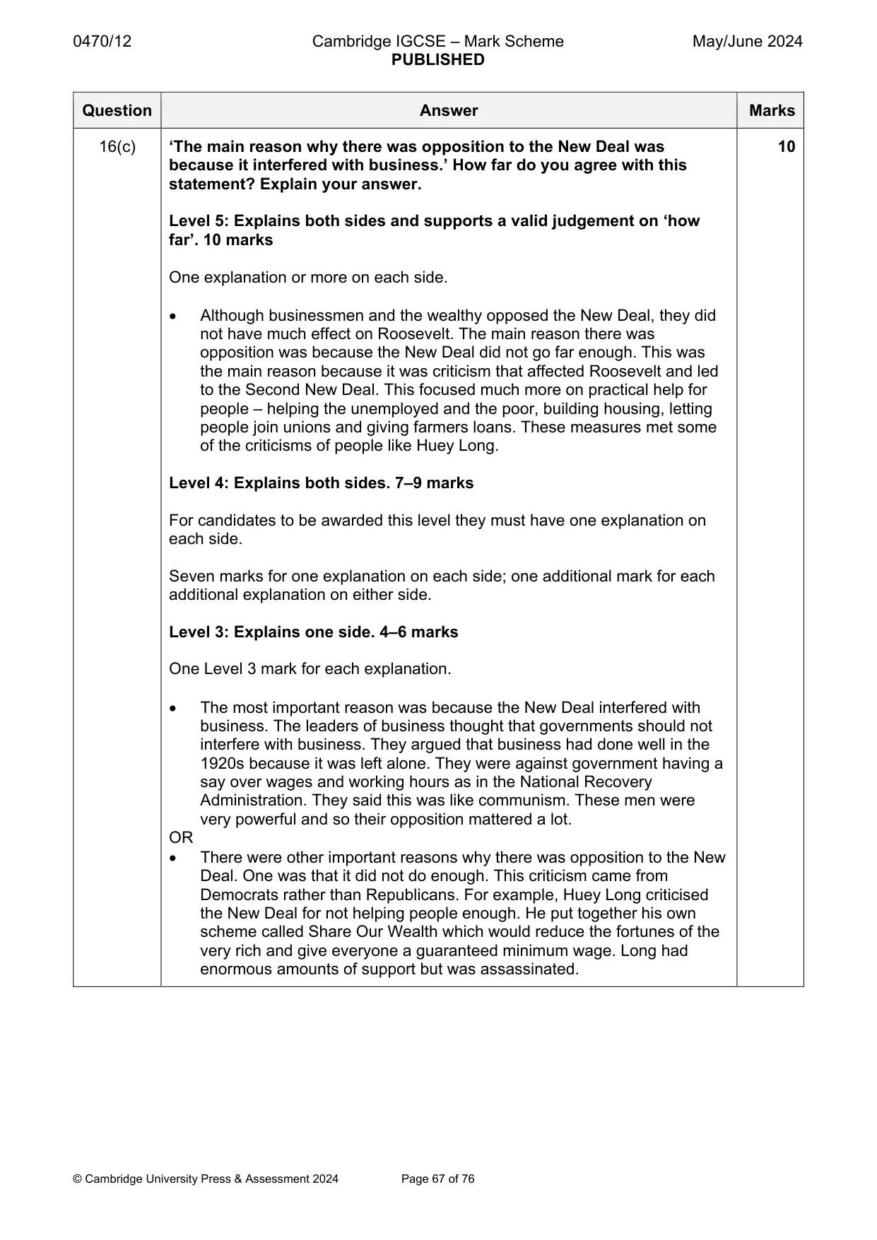 Mark scheme, page 67 of 76