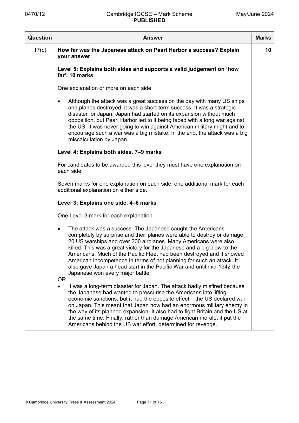 Mark scheme, page 71 of 76