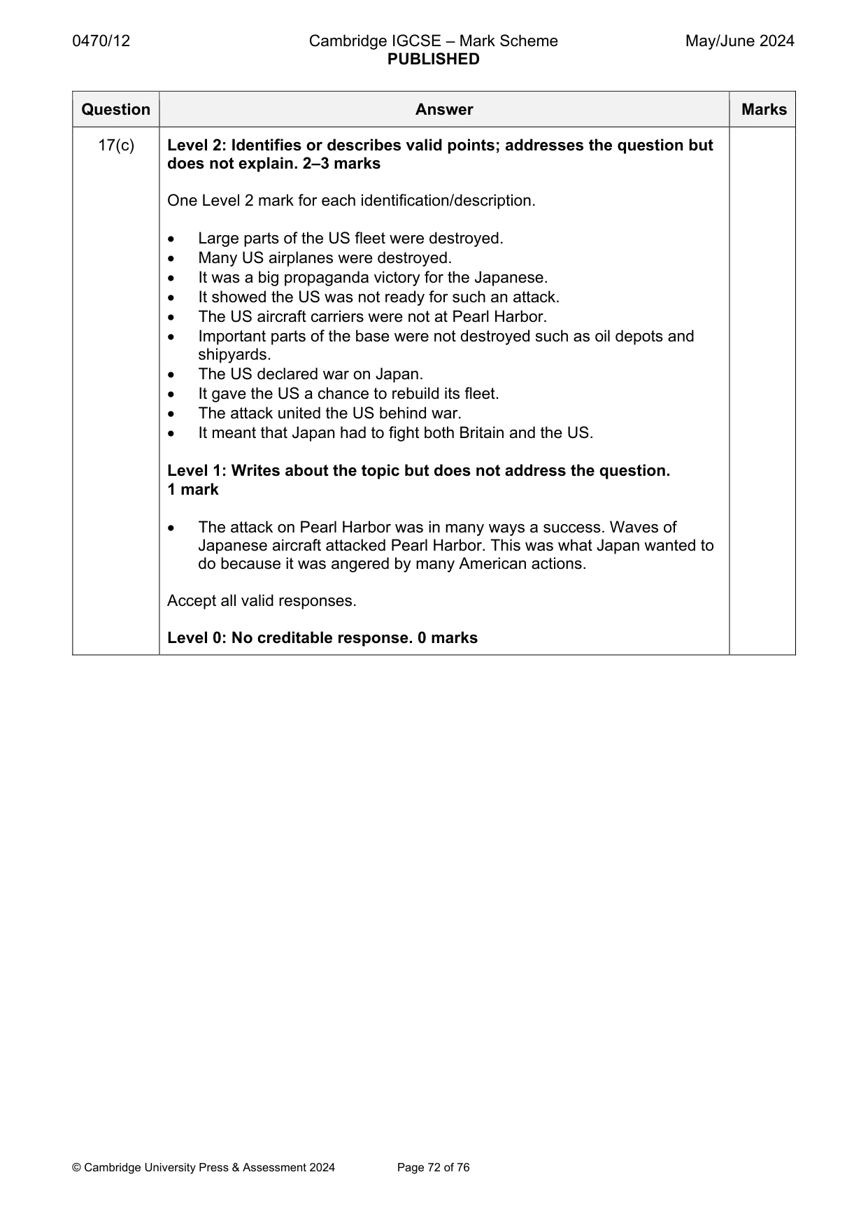 Mark scheme, page 72 of 76