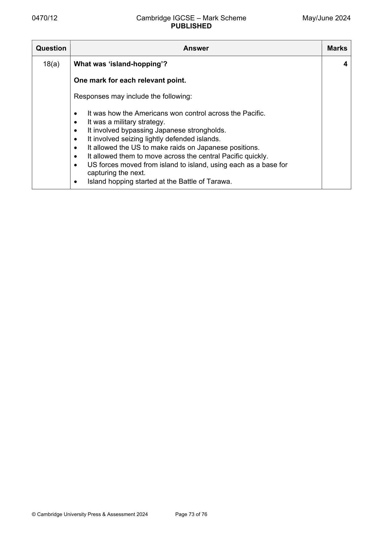 Mark scheme, page 73 of 76