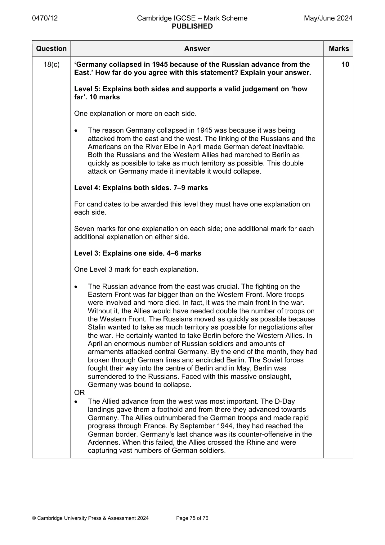 Mark scheme, page 75 of 76