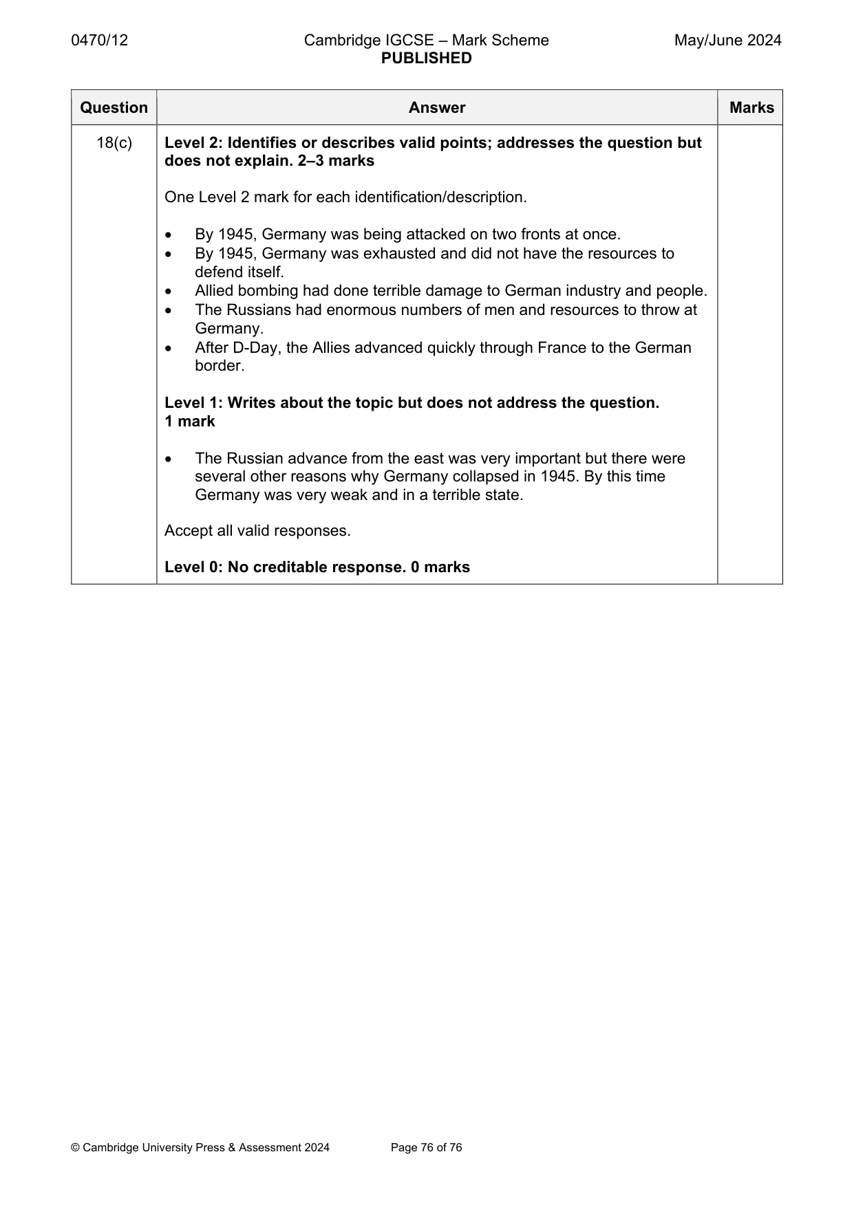 Mark scheme, page 76 of 76