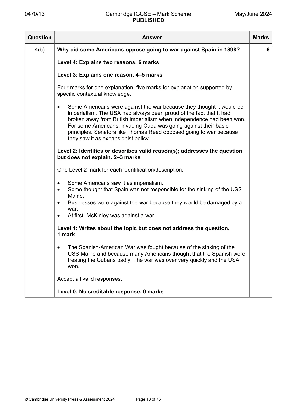 Mark scheme, page 18 of 76