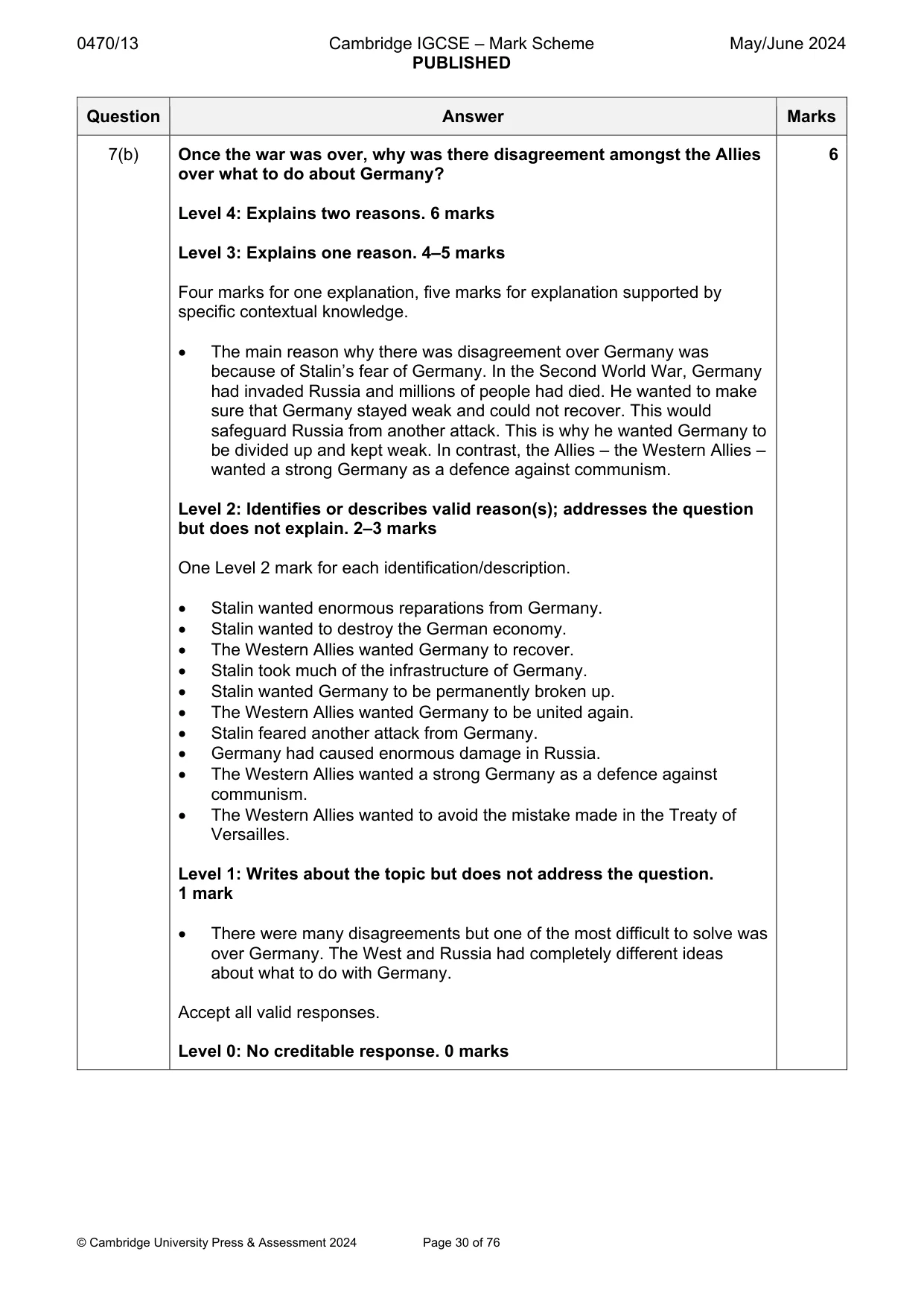 Mark scheme, page 30 of 76