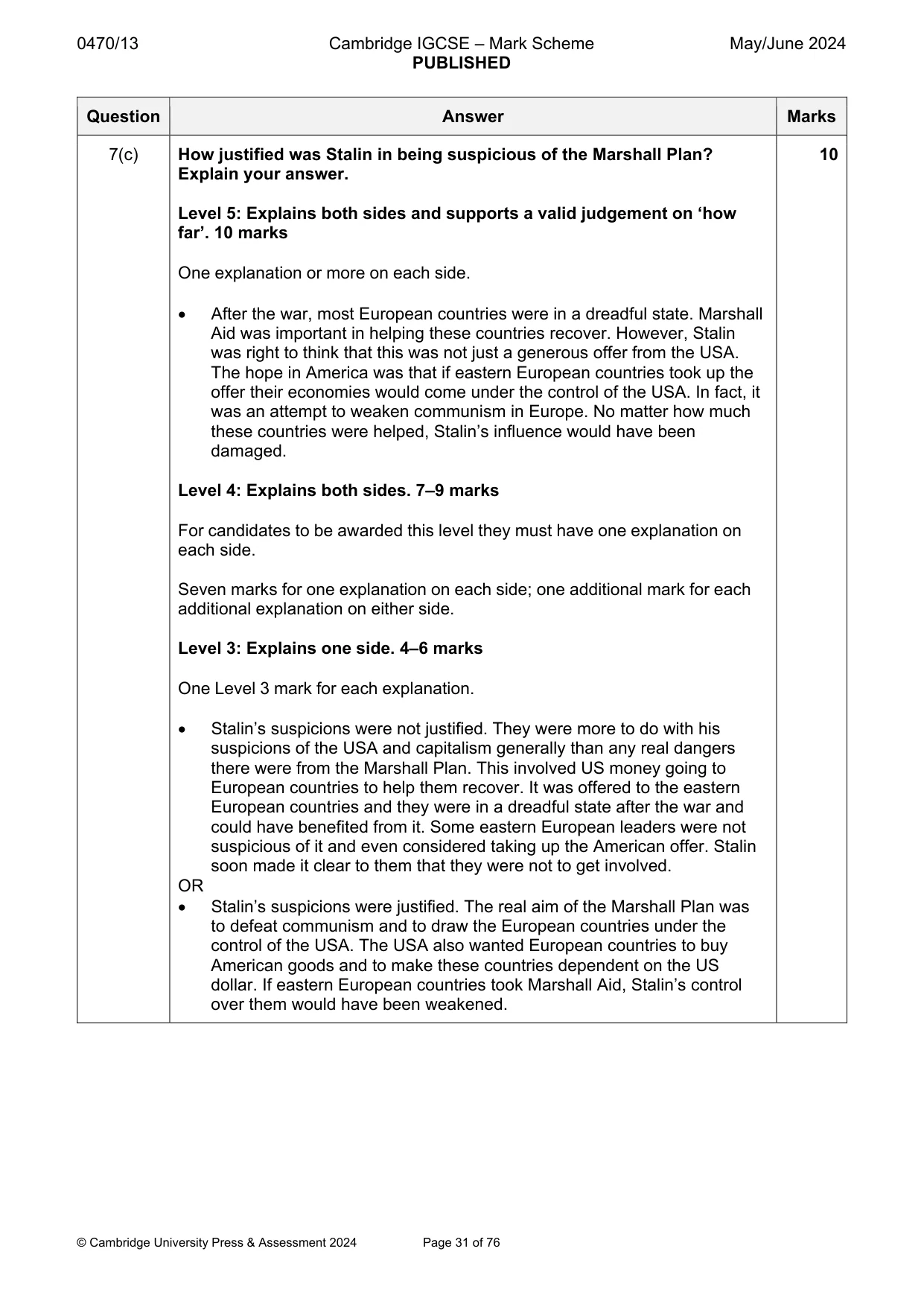 Mark scheme, page 31 of 76