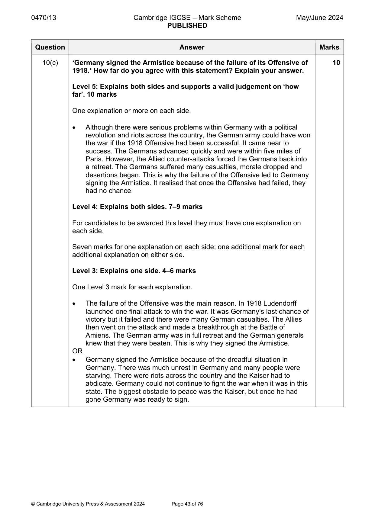 Mark scheme, page 43 of 76