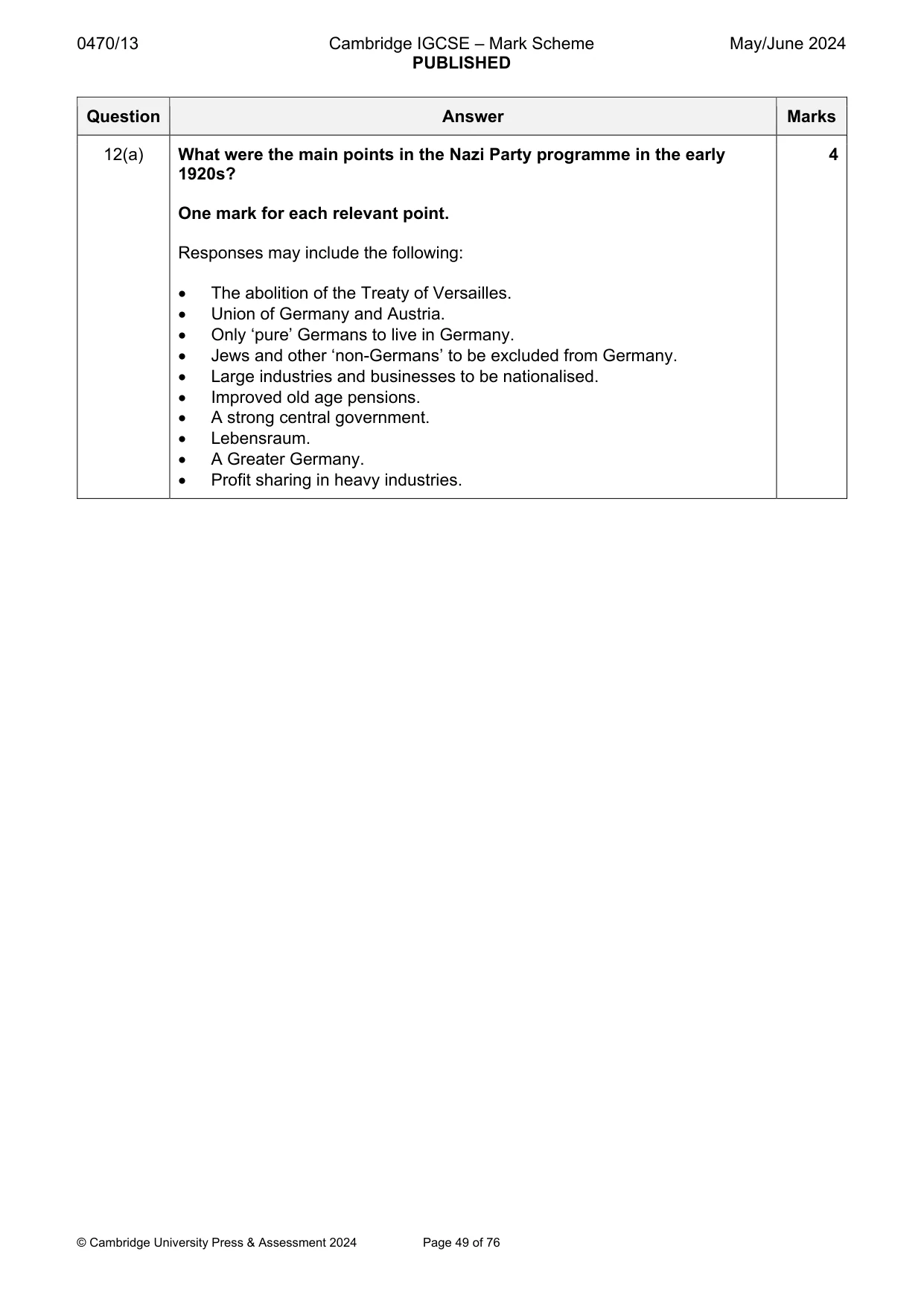 Mark scheme, page 49 of 76