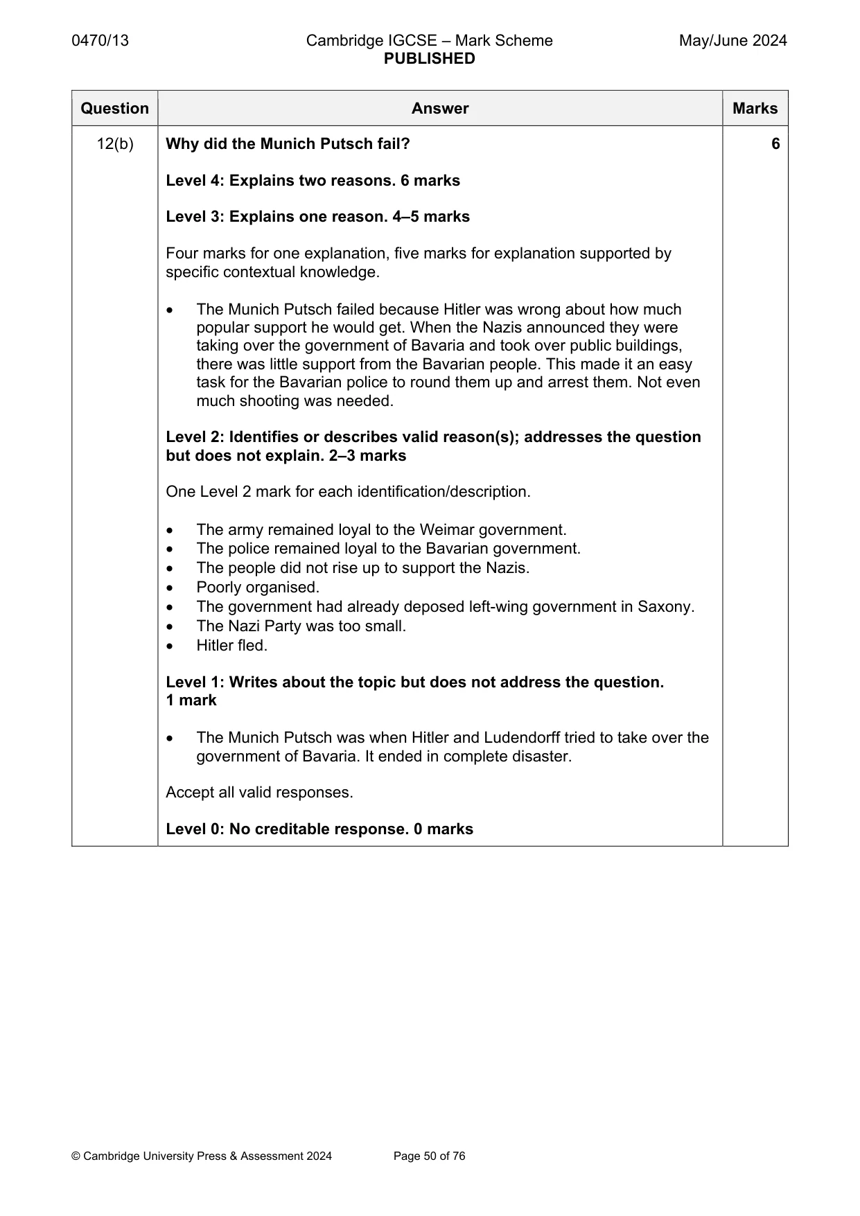 Mark scheme, page 50 of 76