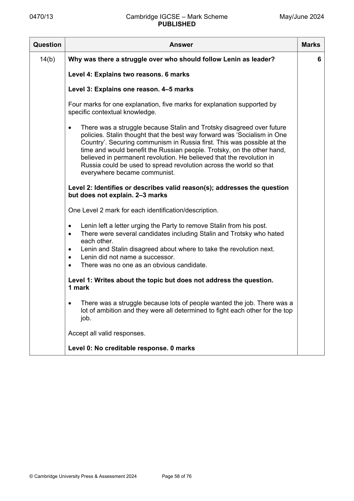 Mark scheme, page 58 of 76