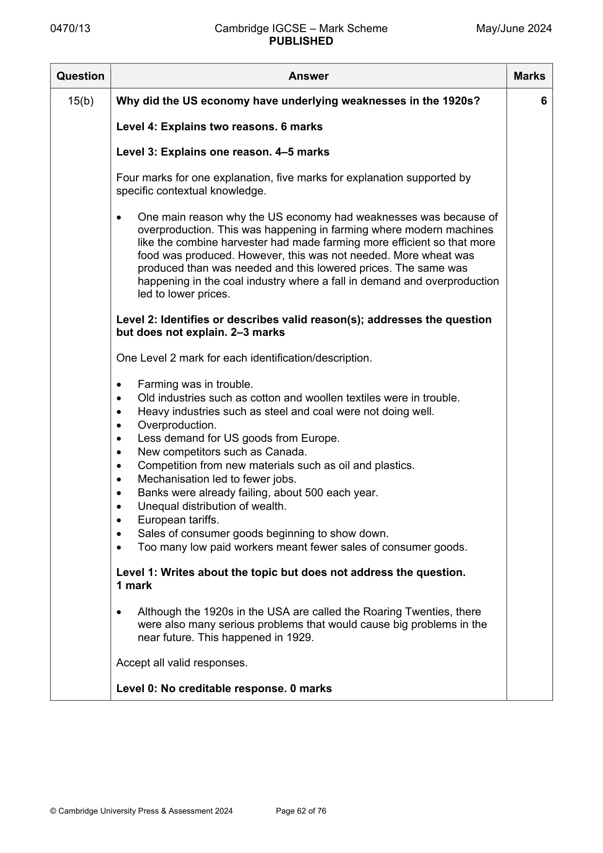 Mark scheme, page 62 of 76