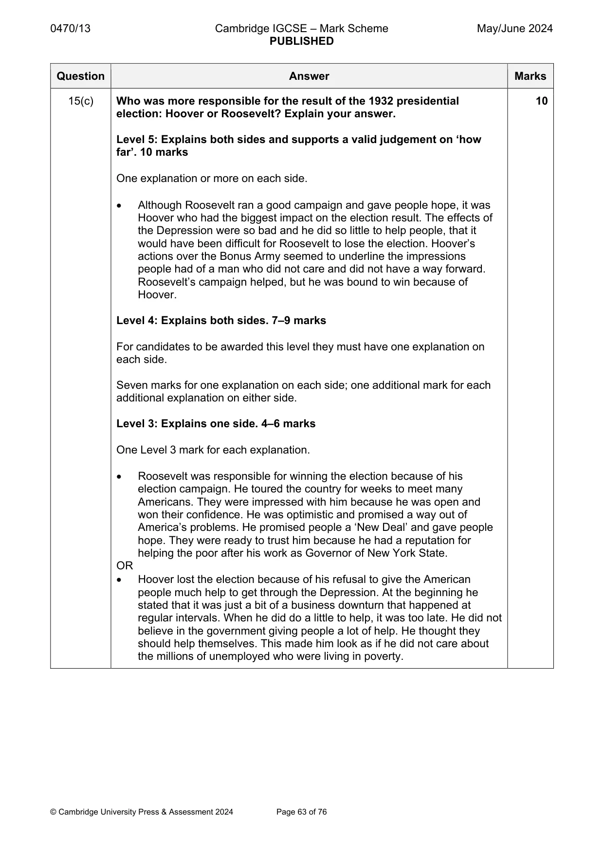 Mark scheme, page 63 of 76