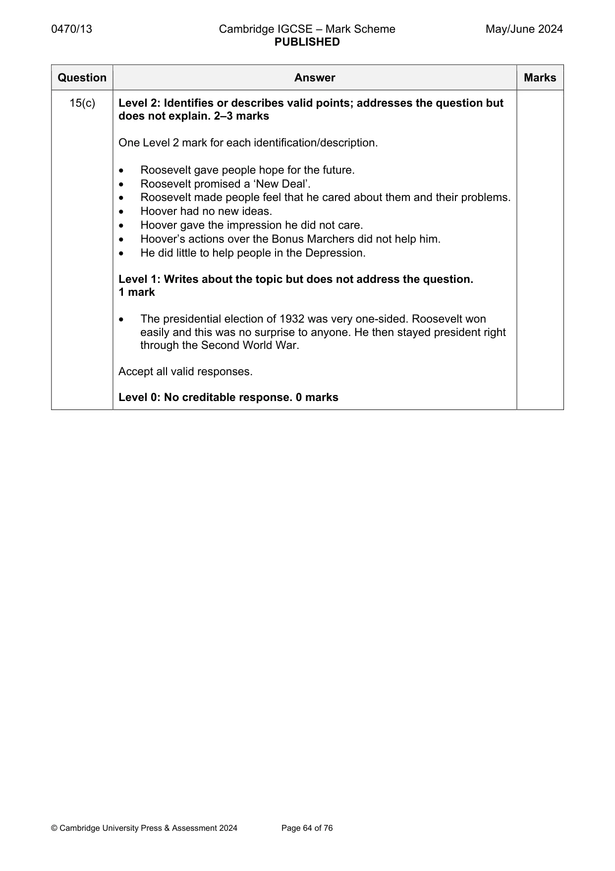Mark scheme, page 64 of 76