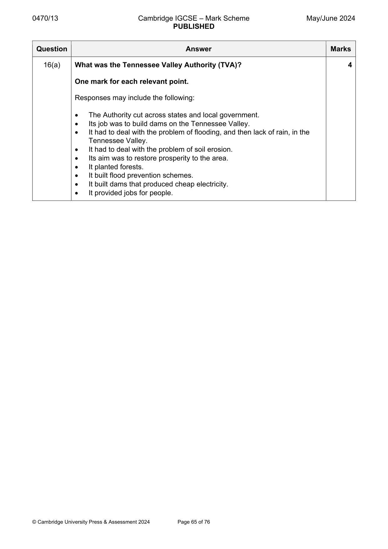Mark scheme, page 65 of 76