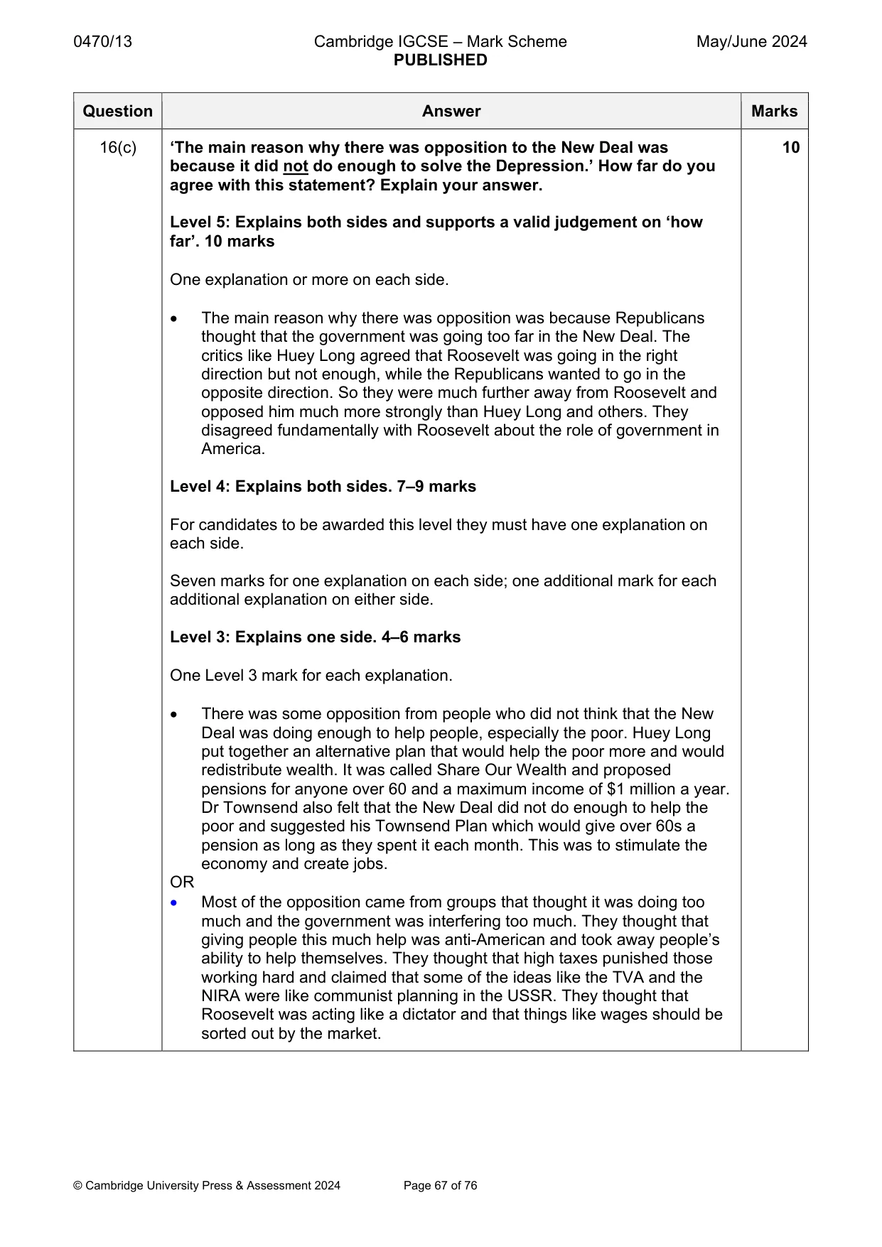 Mark scheme, page 67 of 76