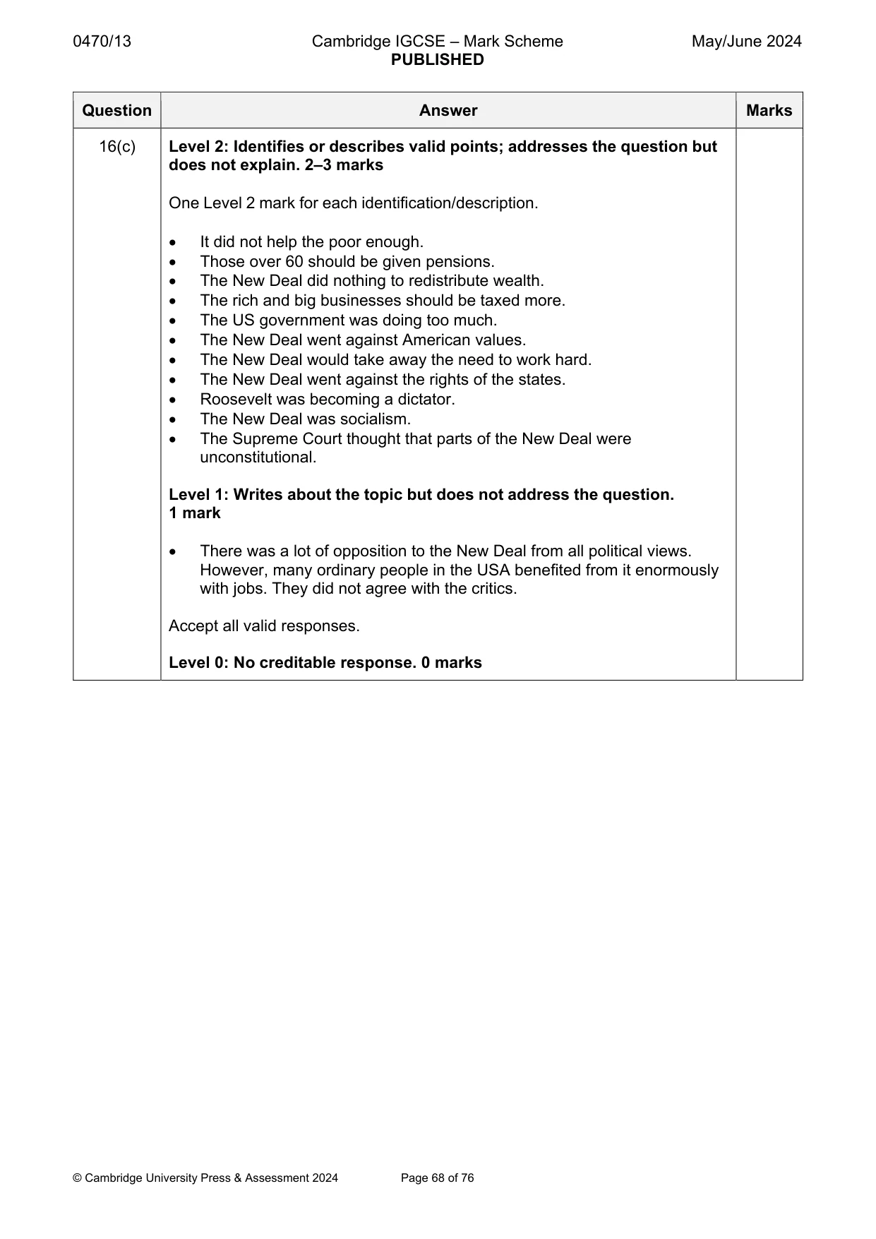 Mark scheme, page 68 of 76