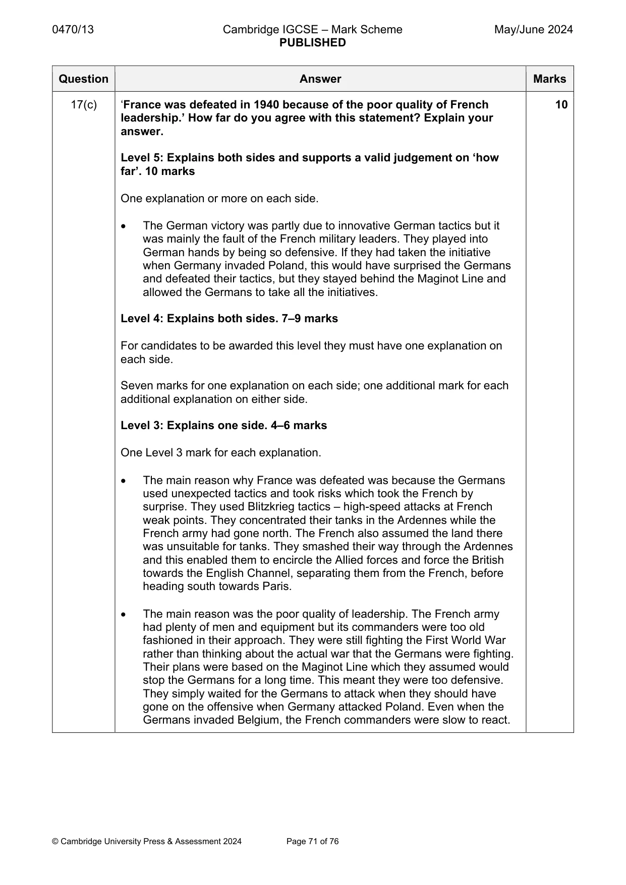 Mark scheme, page 71 of 76