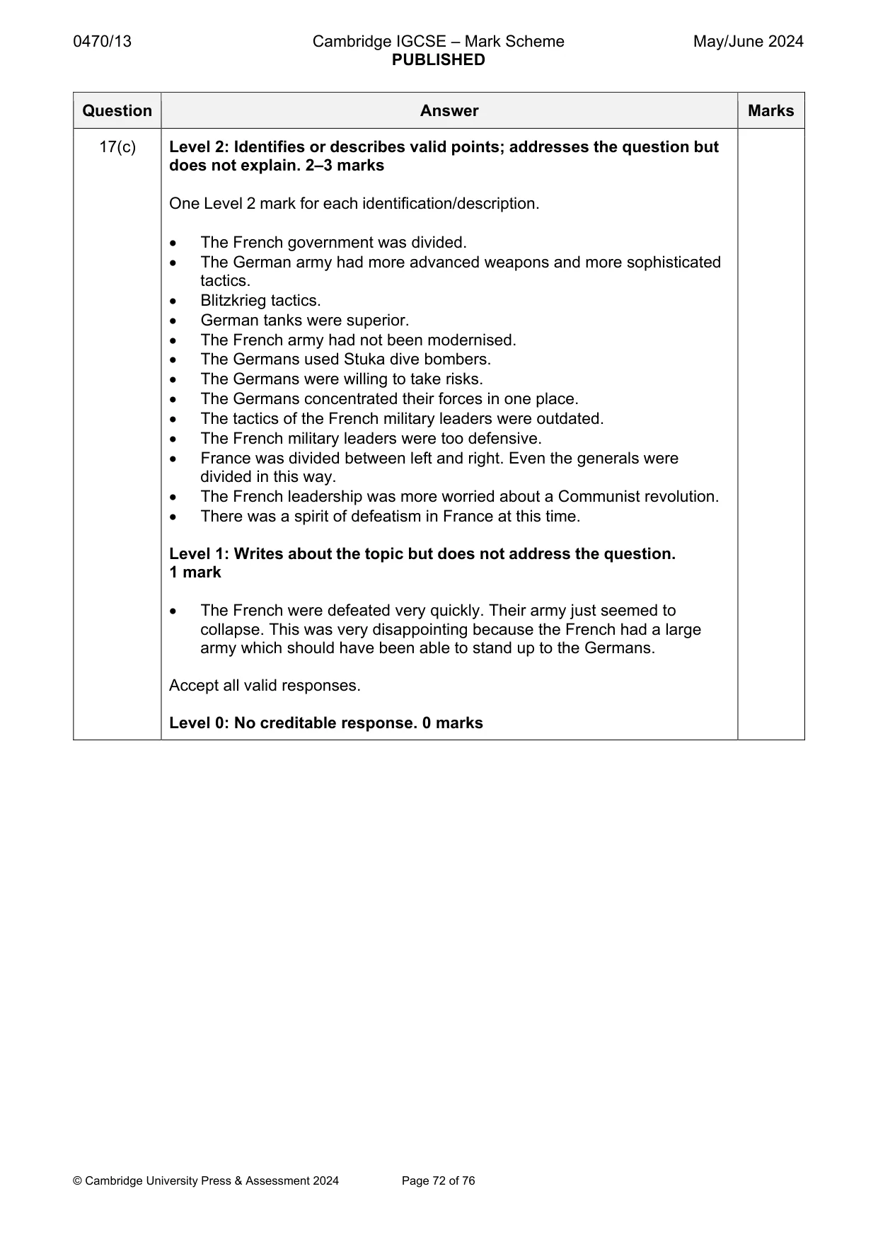 Mark scheme, page 72 of 76