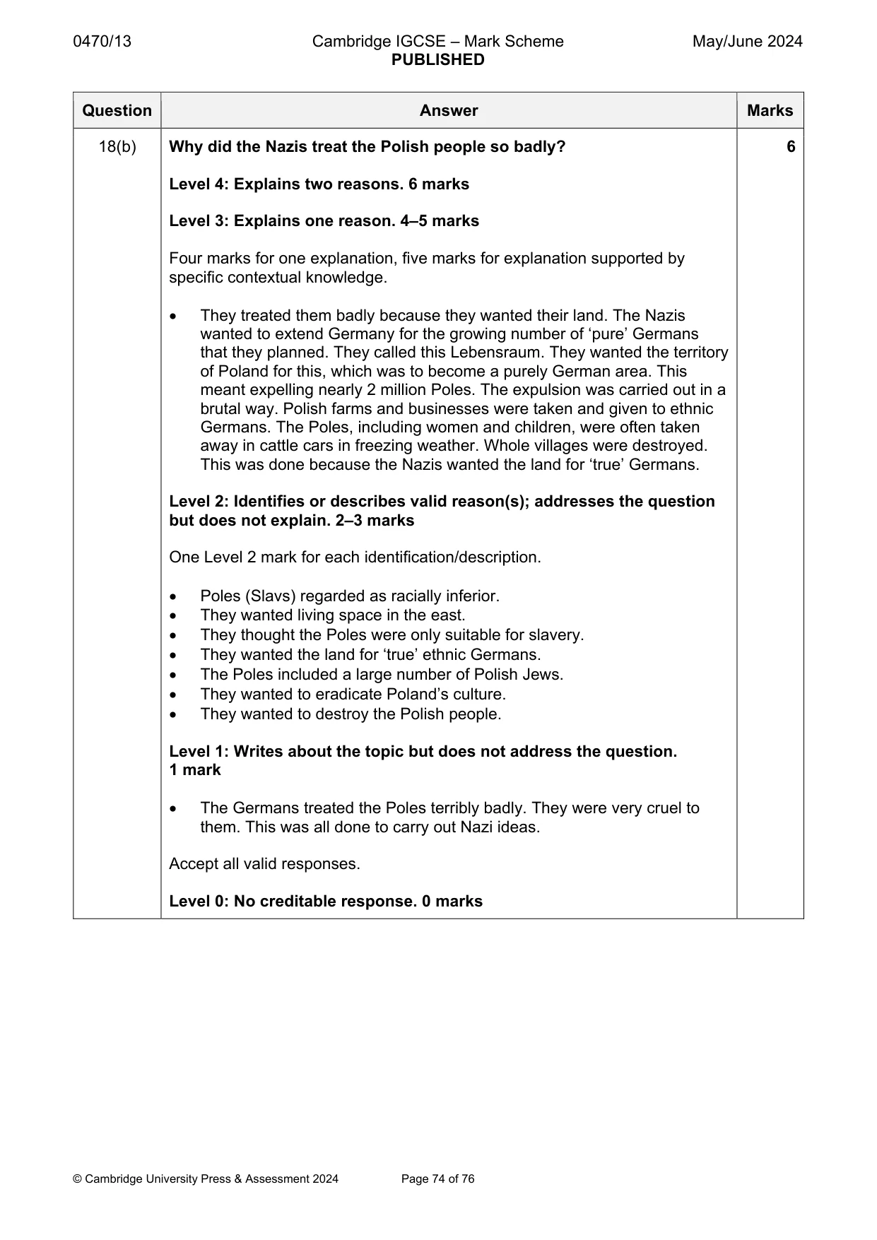 Mark scheme, page 74 of 76