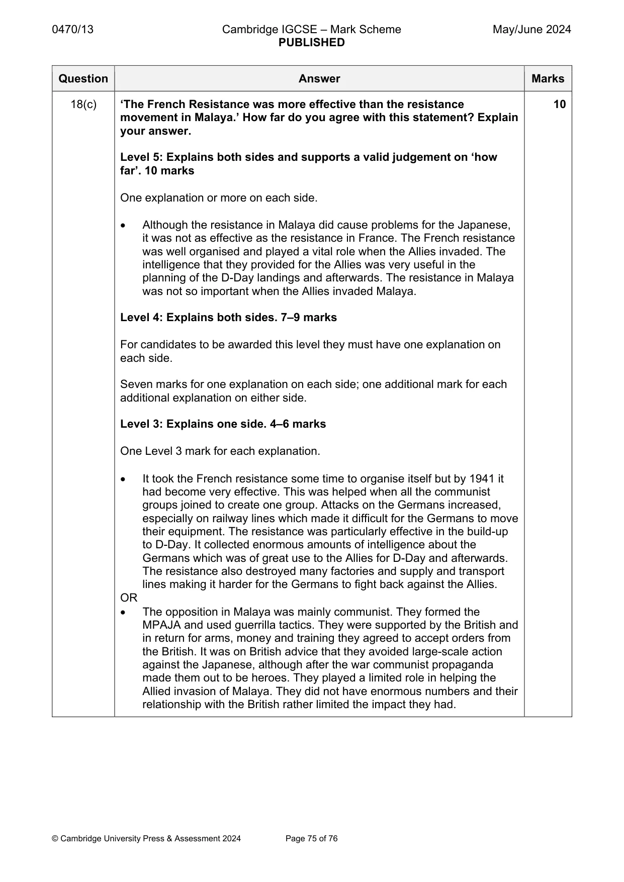 Mark scheme, page 75 of 76