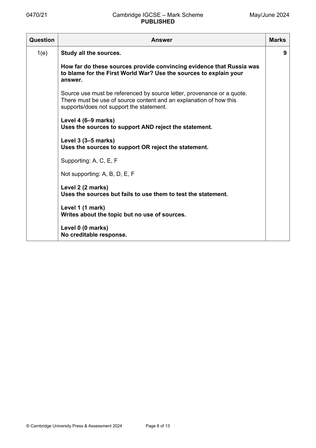 Mark scheme, page 8 of 13