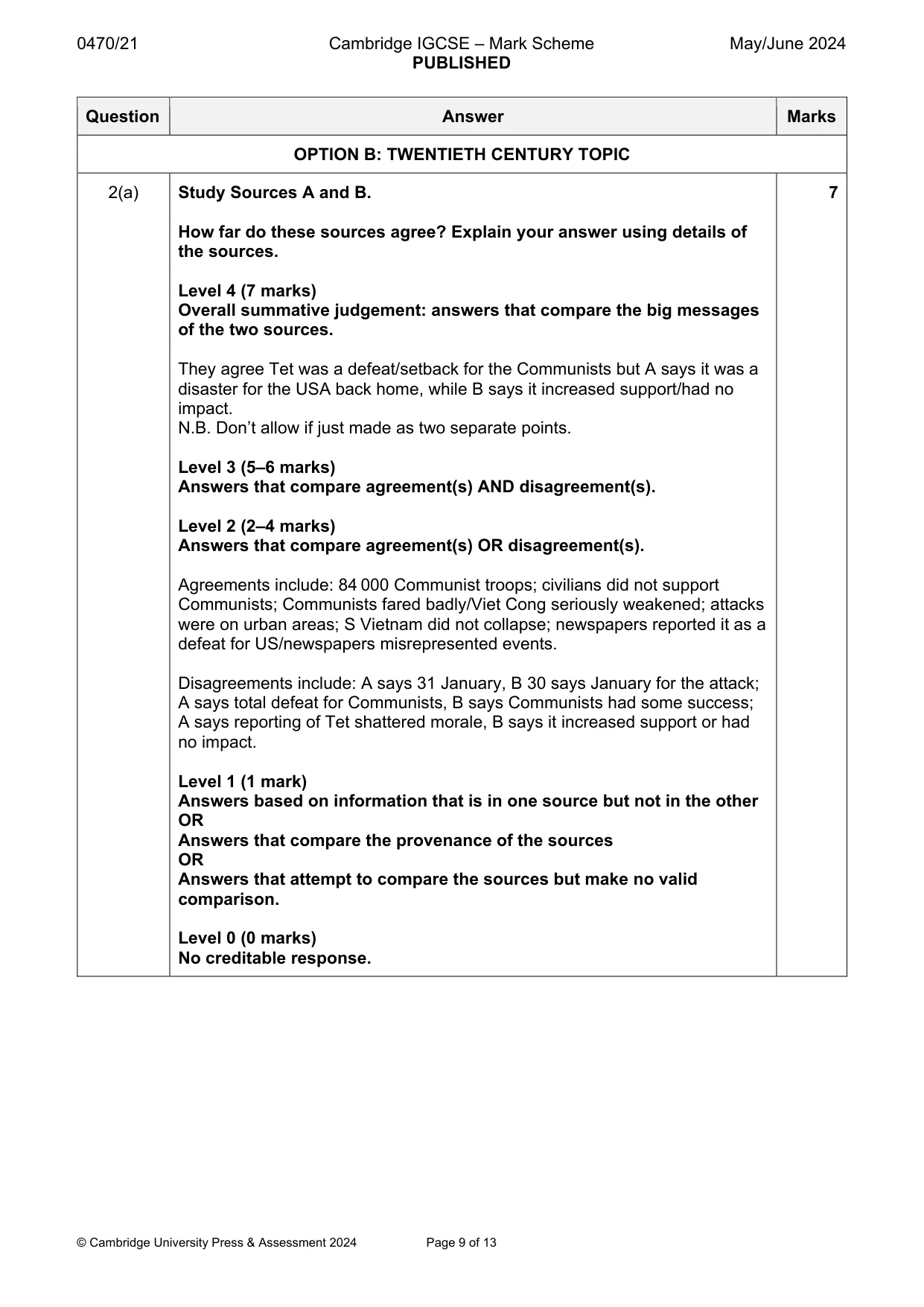 Mark scheme, page 9 of 13