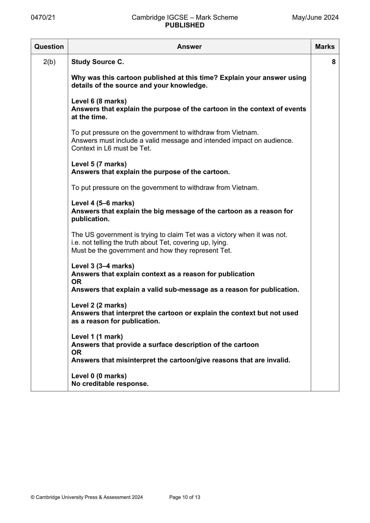 Mark scheme, page 10 of 13