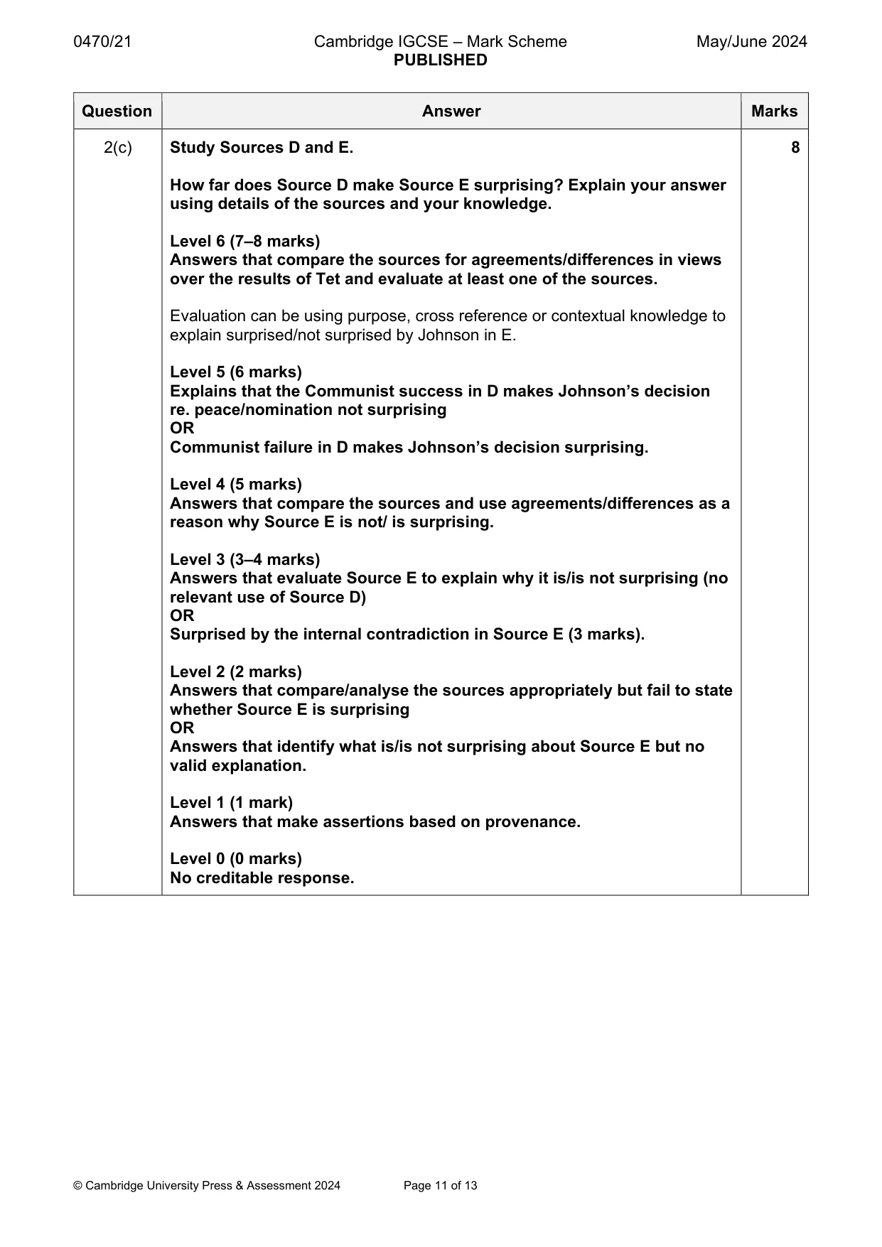 Mark scheme, page 11 of 13