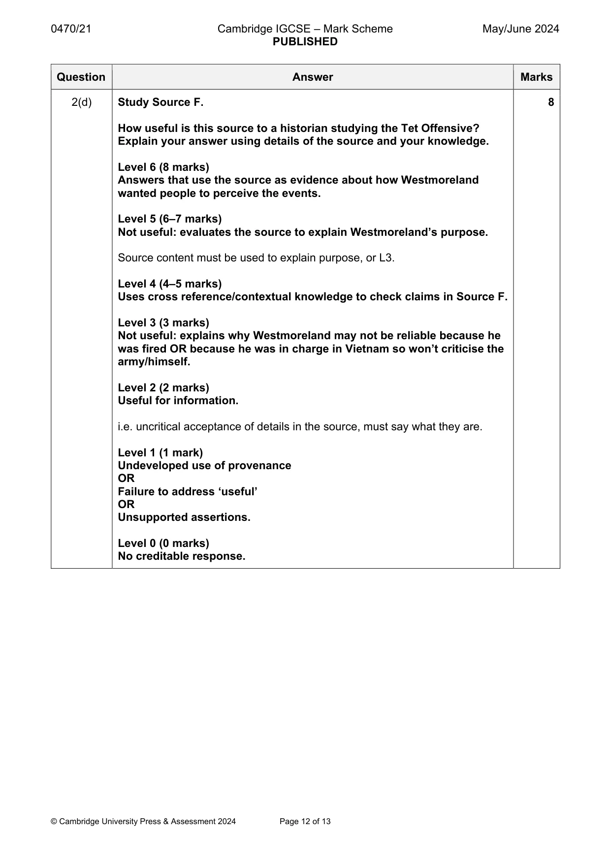 Mark scheme, page 12 of 13