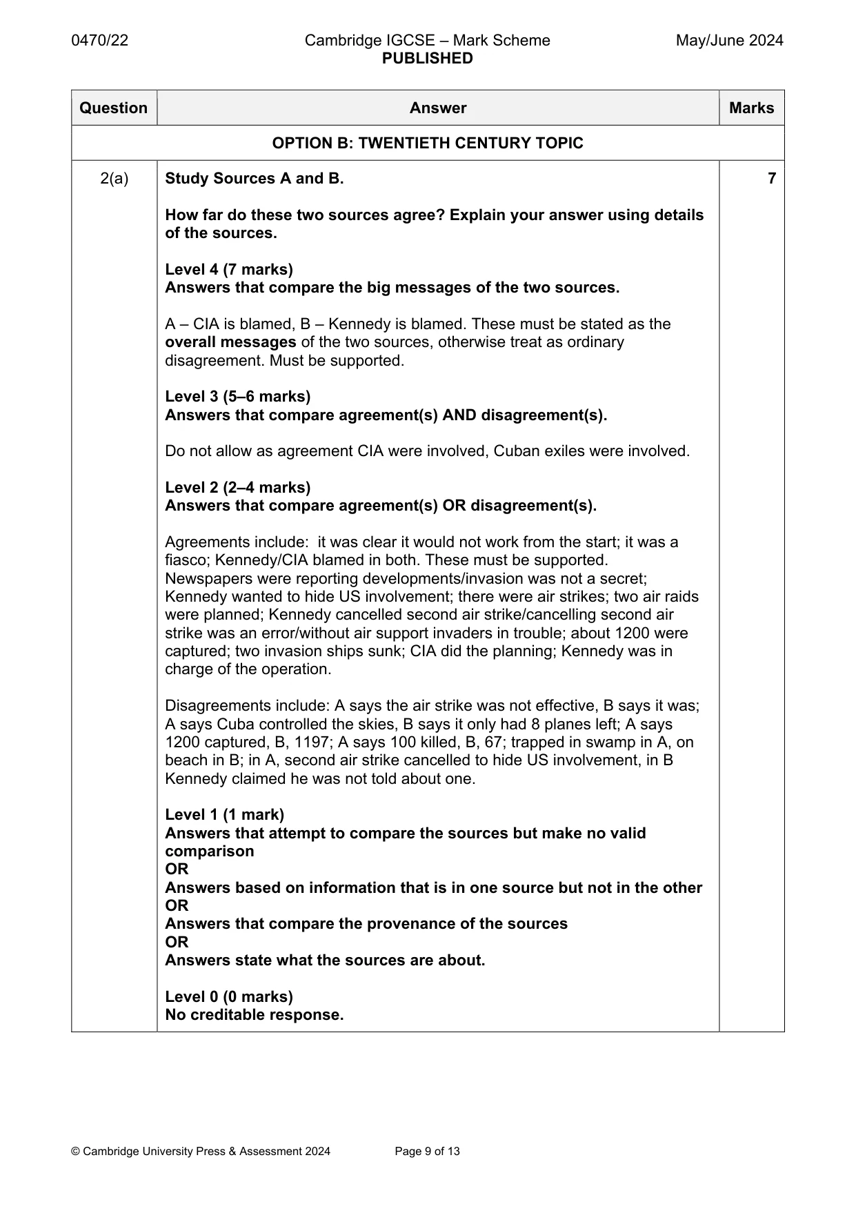 Mark scheme, page 9 of 13
