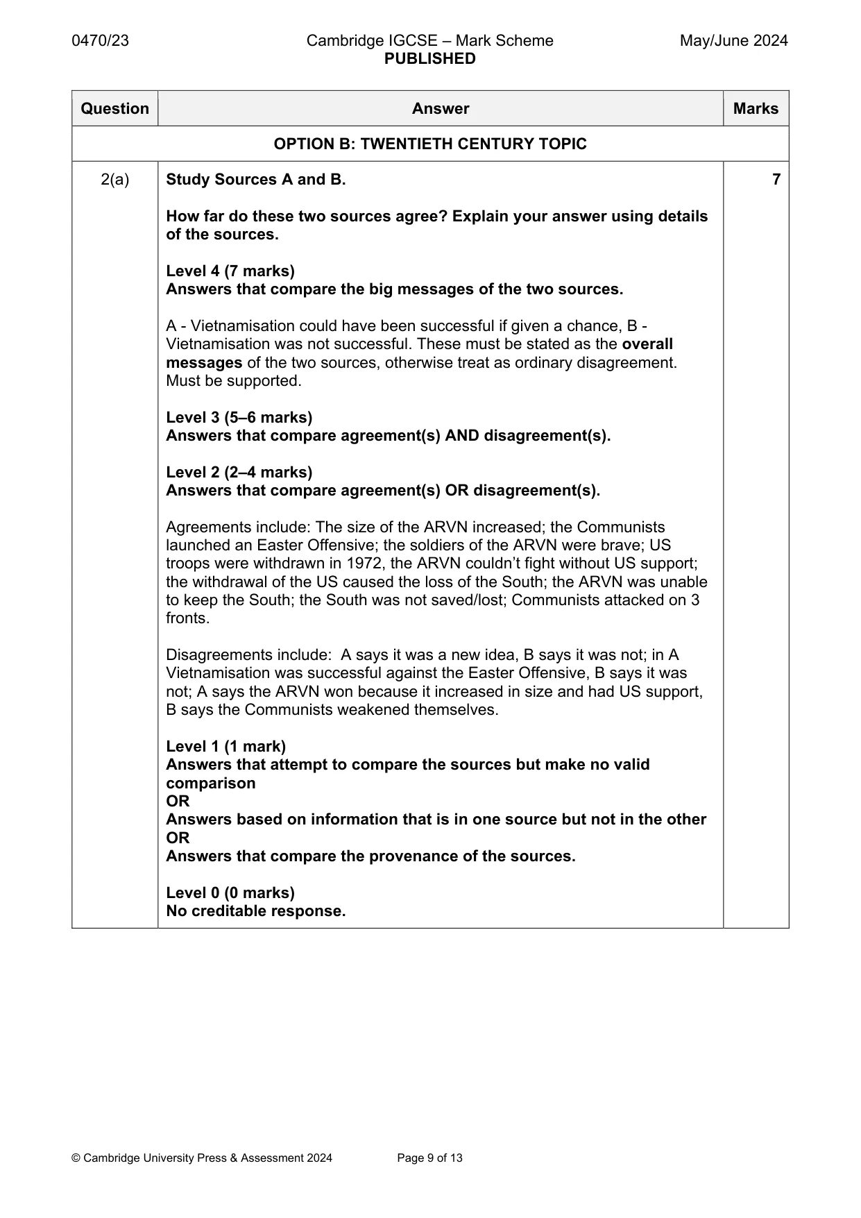 Mark scheme, page 9 of 13