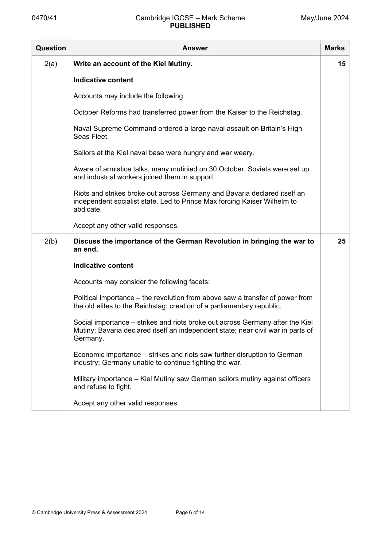 Mark scheme, page 6 of 14