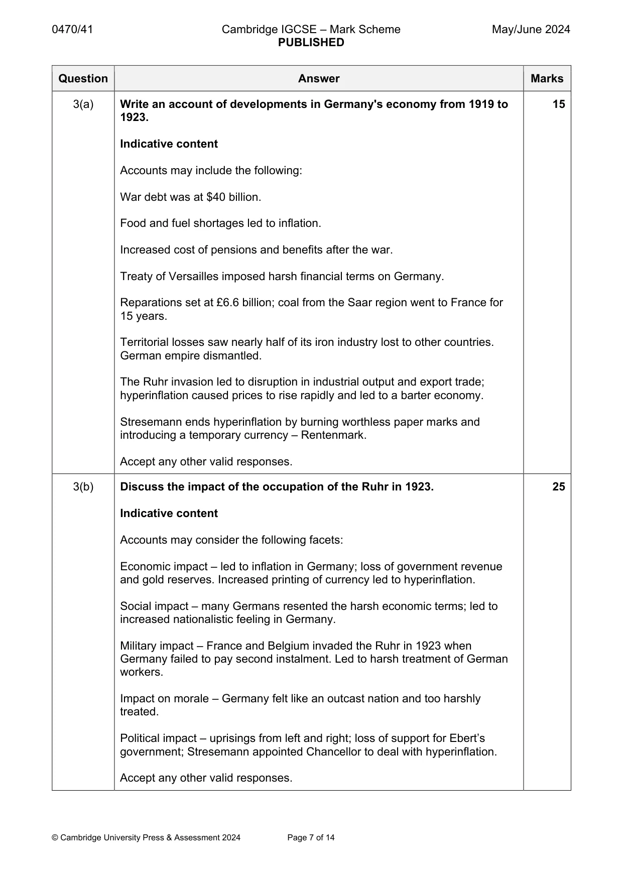 Mark scheme, page 7 of 14