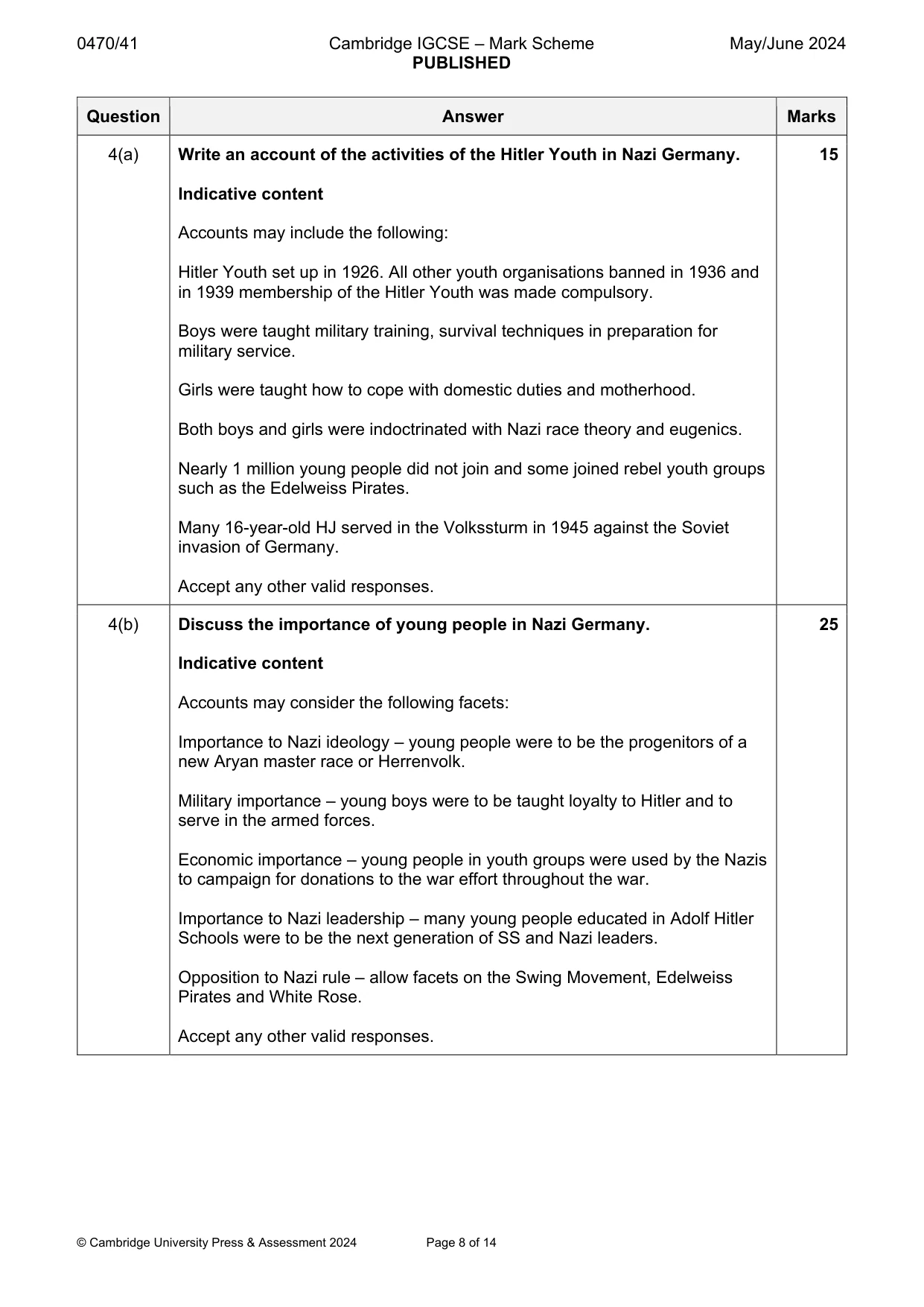 Mark scheme, page 8 of 14