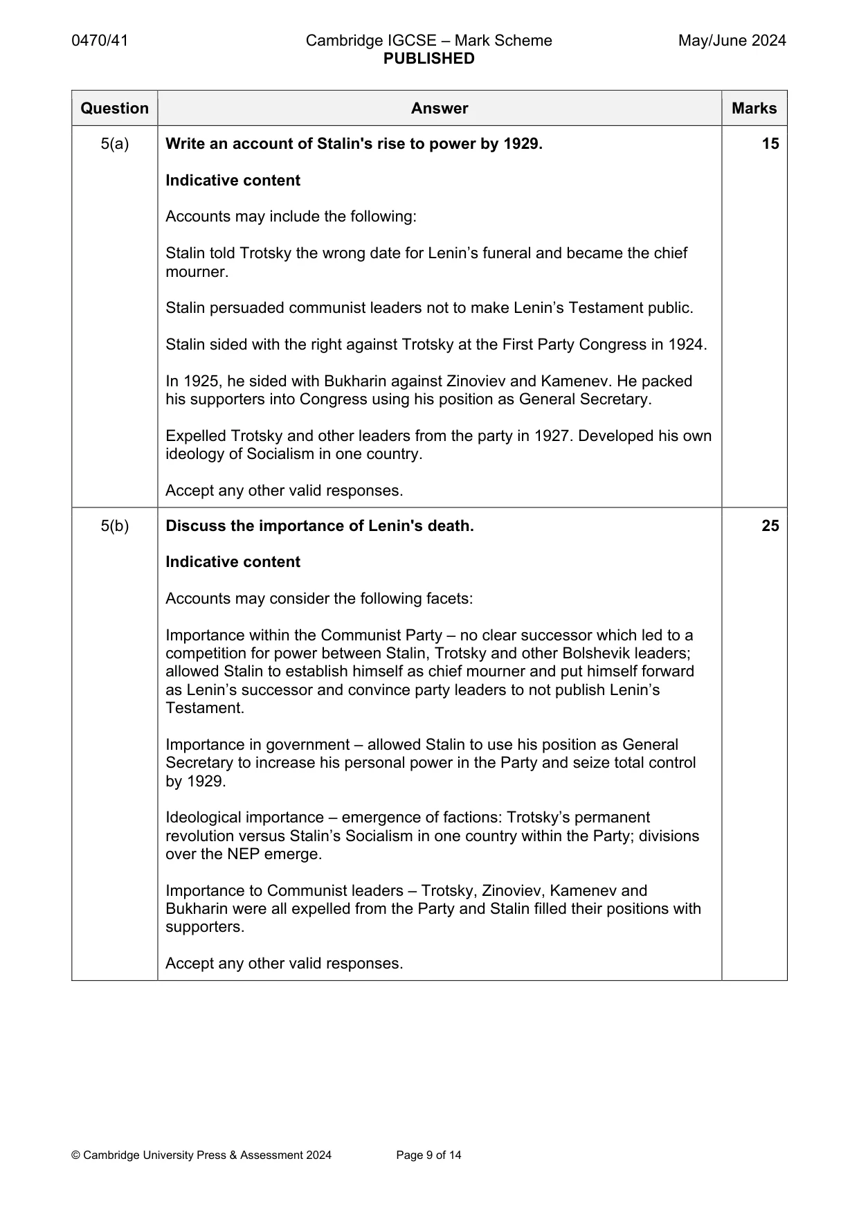 Mark scheme, page 9 of 14