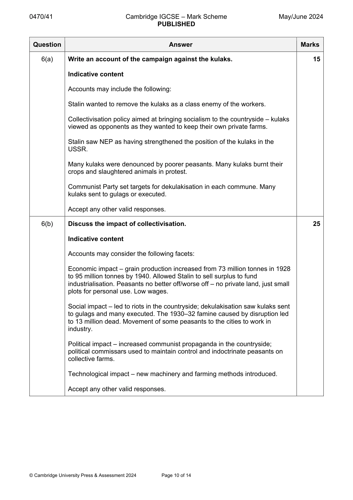 Mark scheme, page 10 of 14