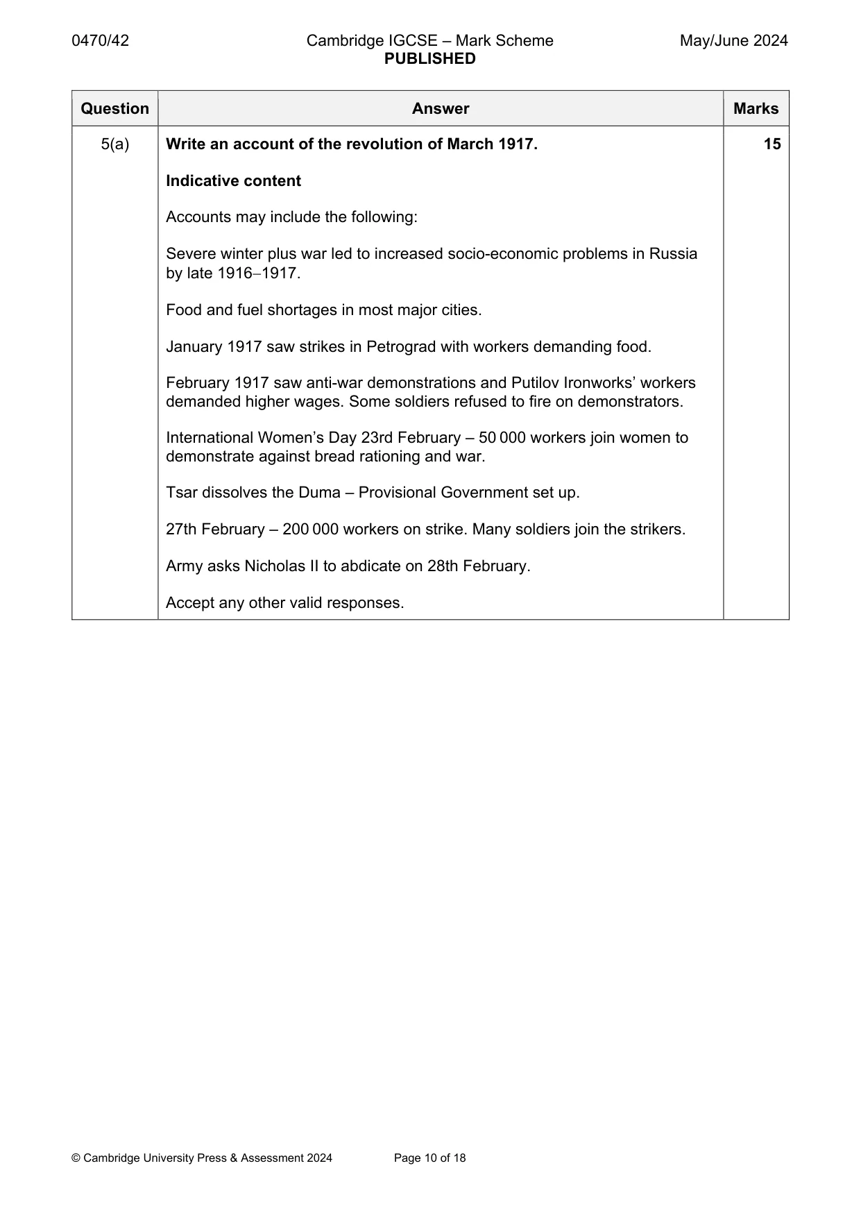 Mark scheme, page 10 of 18