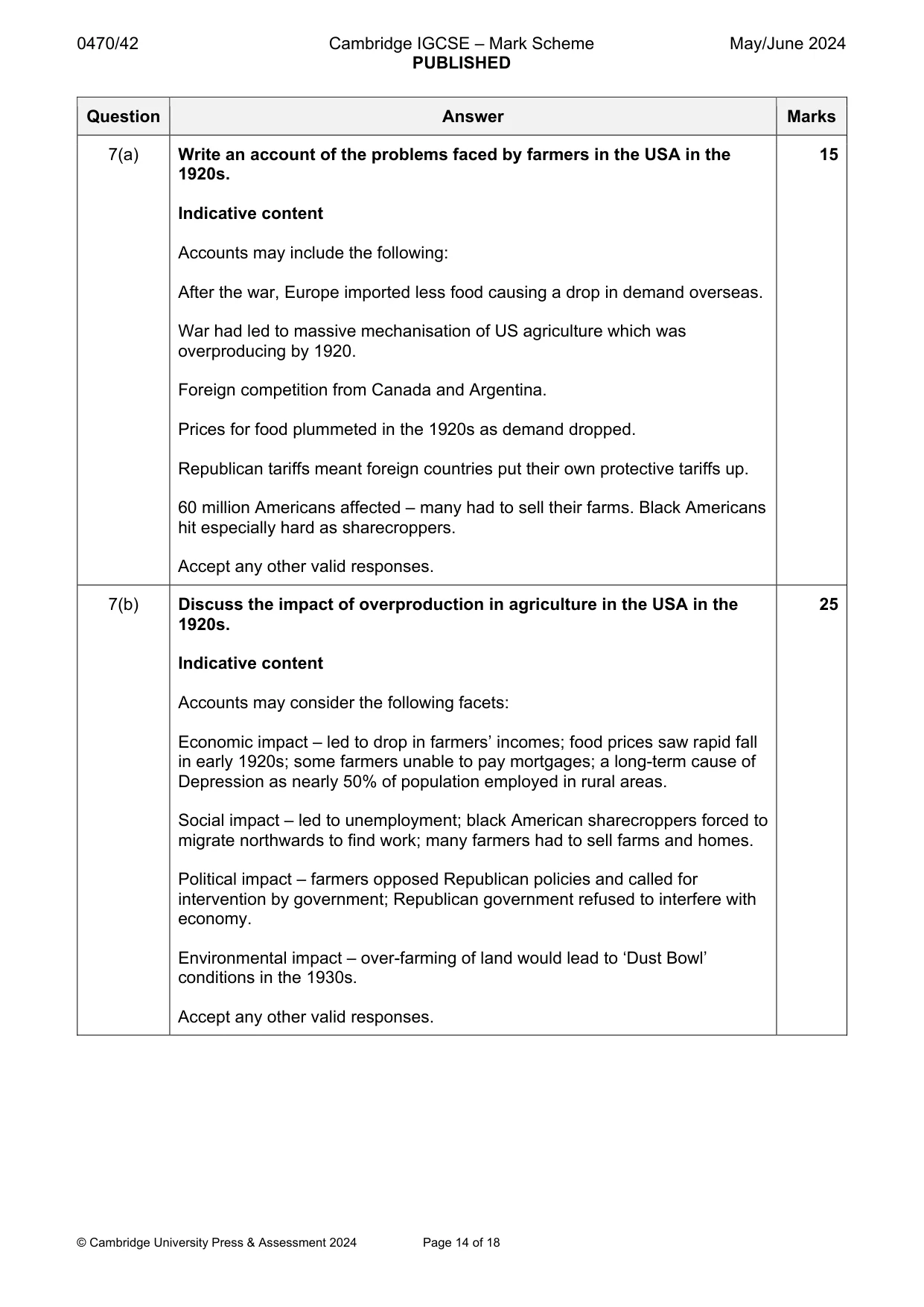 Mark scheme, page 14 of 18