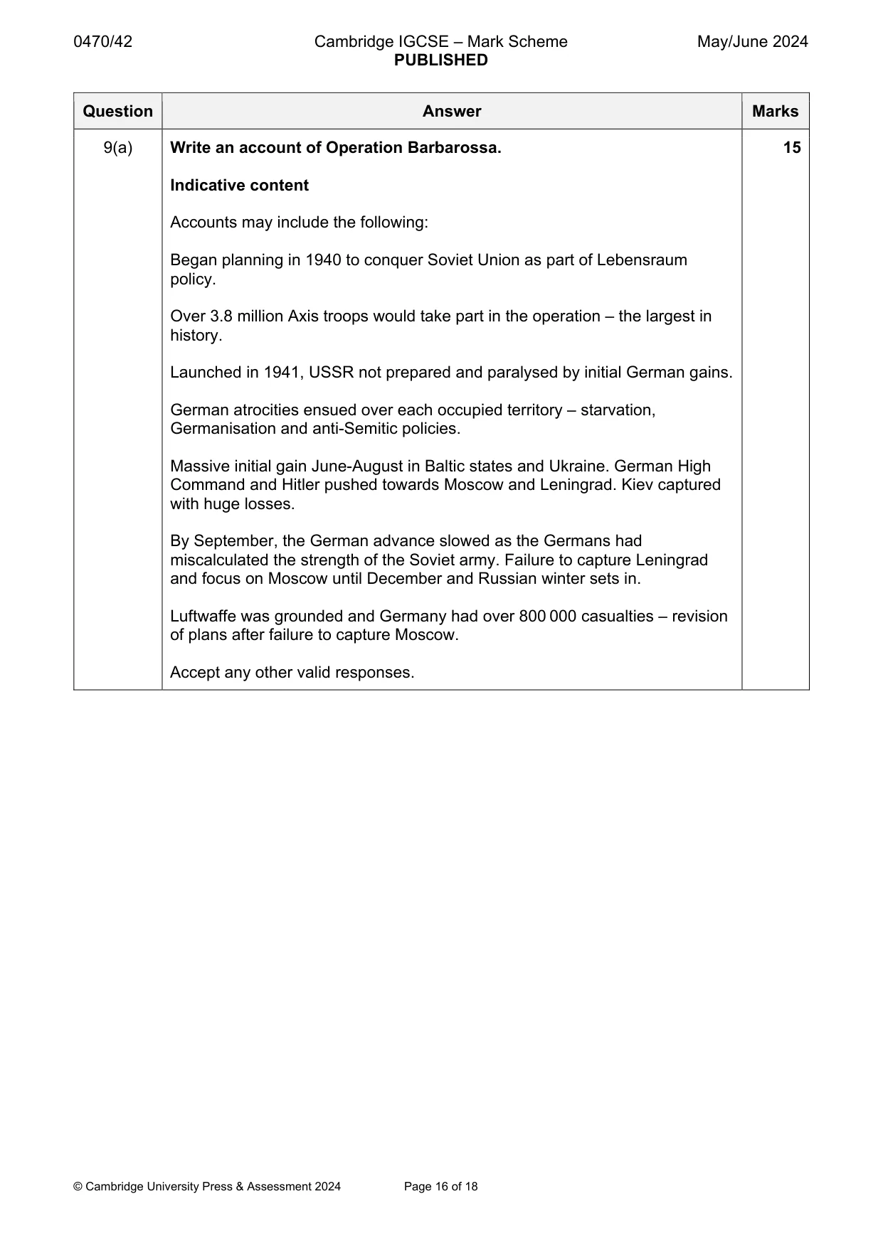 Mark scheme, page 16 of 18